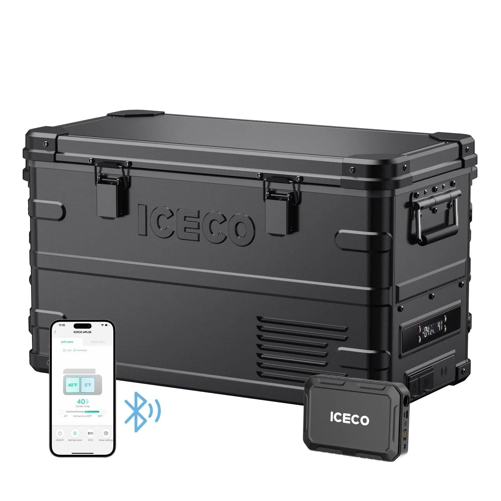 37QT APL35-Black Aluminum Freezer With Magnetic Power Bank | ICECO