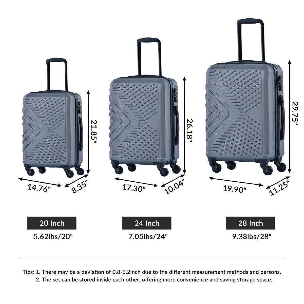3Pcs Luggage Suitcase with TSA Lock,Wheels and Hooks