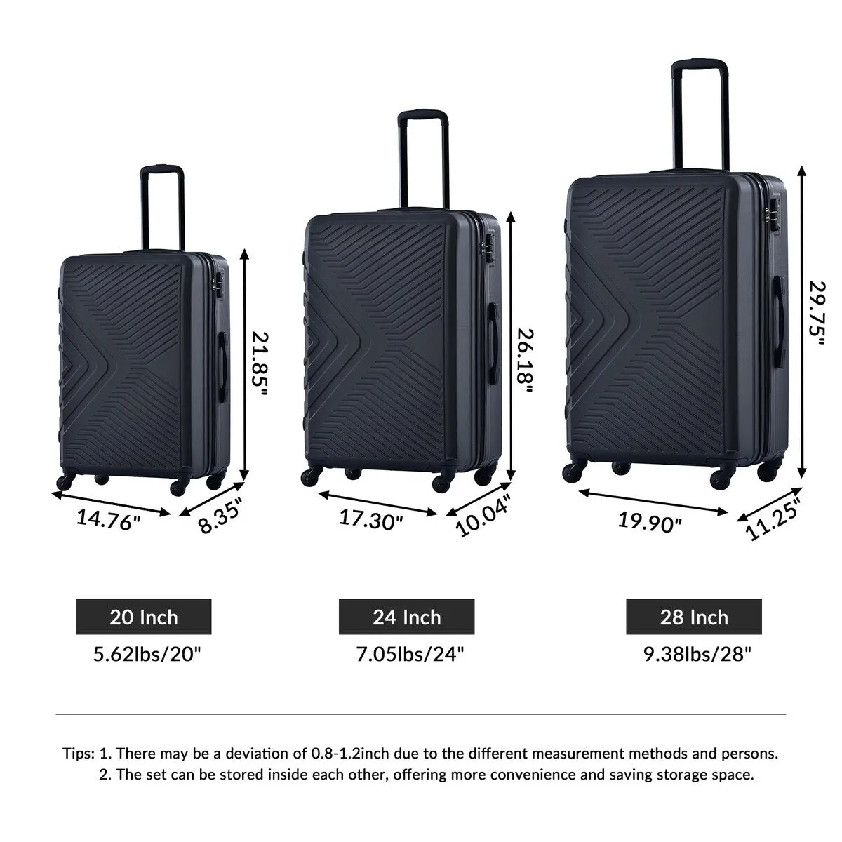 3Pcs Luggage Suitcase with TSA Lock,Wheels and Hooks