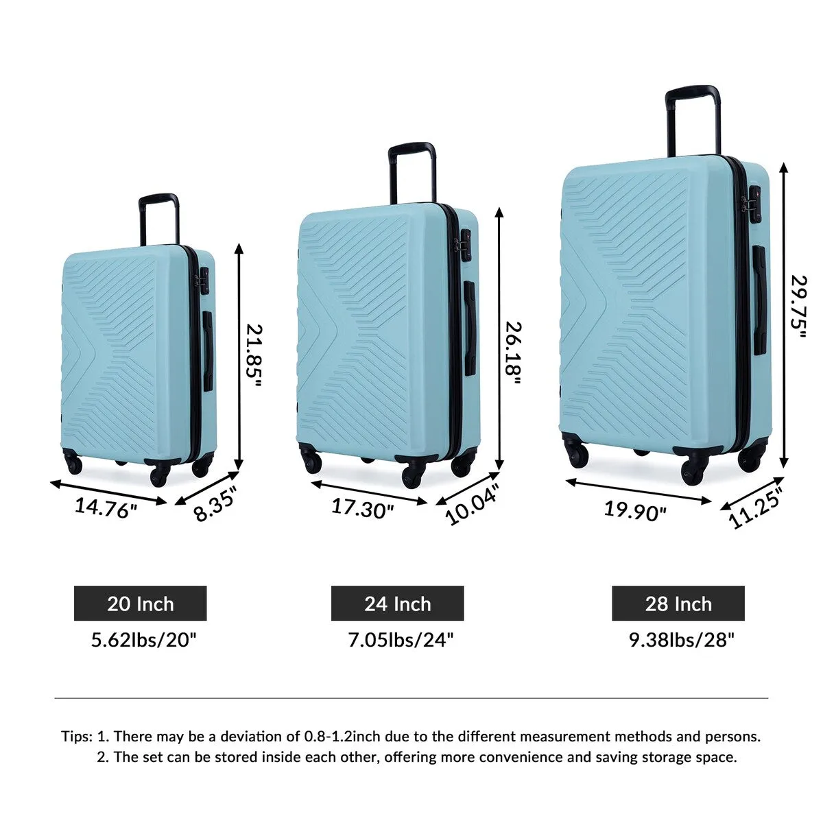 3Pcs Luggage Suitcase with TSA Lock,Wheels and Hooks