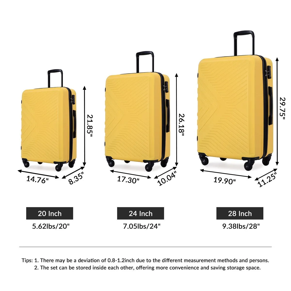 3Pcs Luggage Suitcase with TSA Lock,Wheels and Hooks