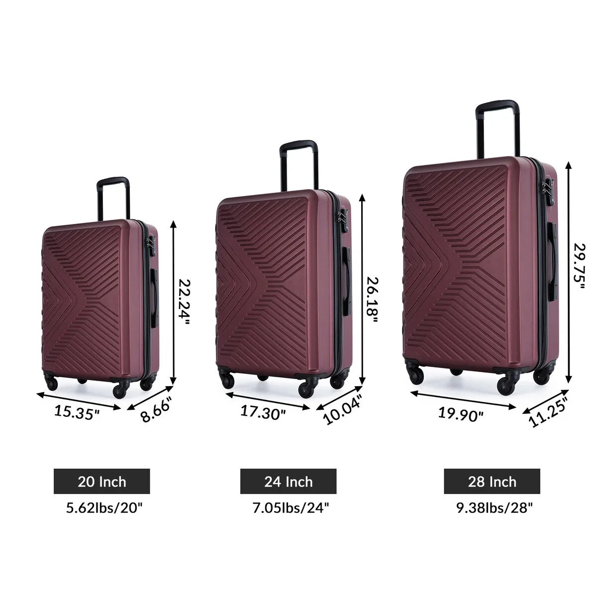 3Pcs Luggage Suitcase with TSA Lock,Wheels and Hooks