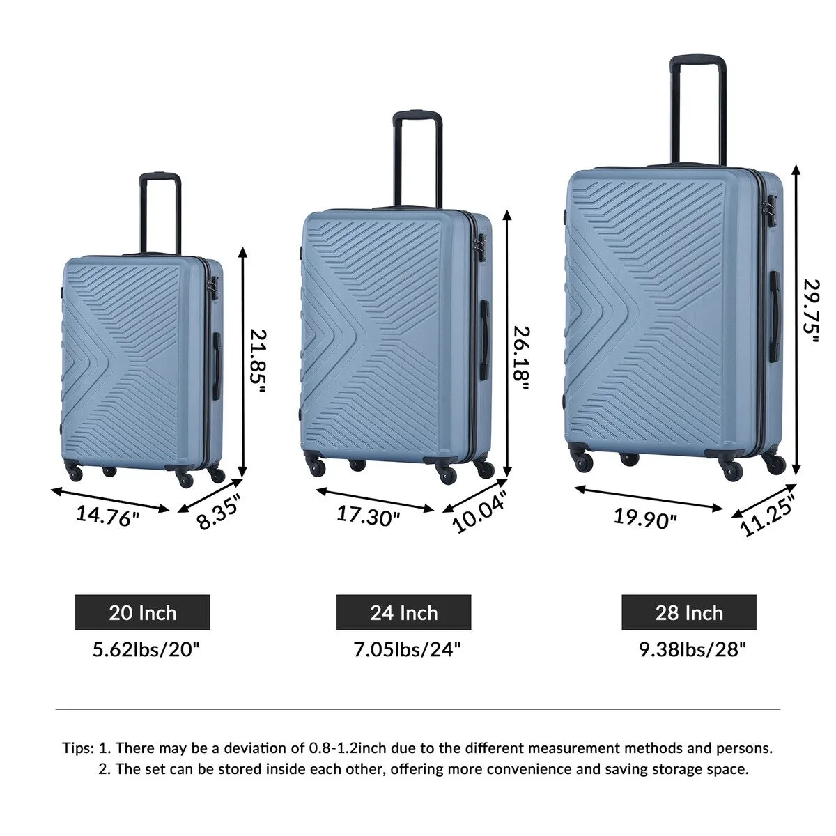 3Pcs Luggage Suitcase with TSA Lock,Wheels and Hooks