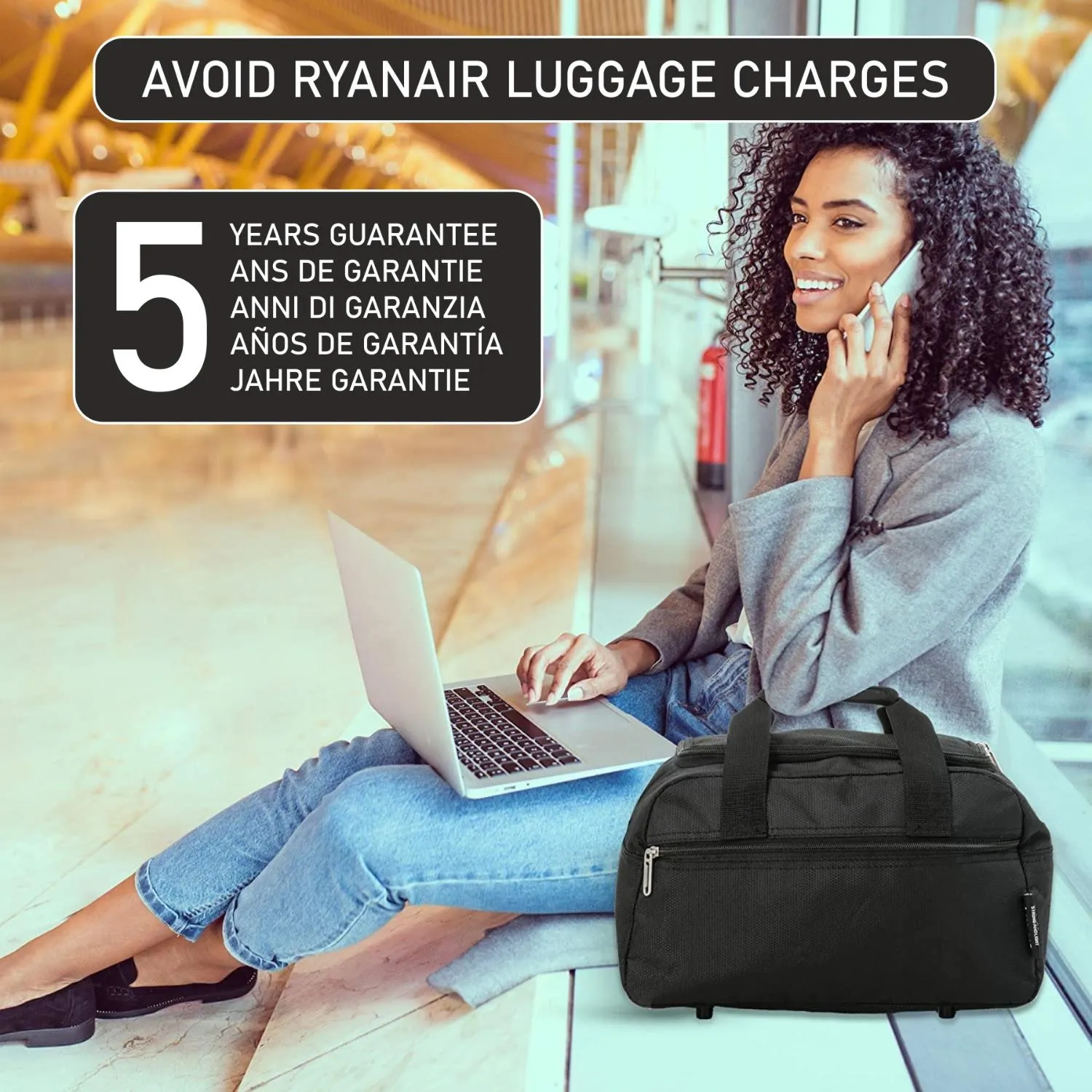 Aerolite Ryanair Maximum Cabin Bag (40x20x25cm) With 5 Years Guarantee, New and Improved 2025 Holdall Cabin Luggage Under Seat Flight Bag