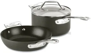 All-Clad Essentials Nonstick 2.5 sauce Pan and 8.5 Inch Fry set AND All-Clad Essentials Nonstick 2.5 sauce Pan and 8.5 Inch Fry set AND All-Clad Professional Stainless Steel Kitchen Tool Set, 5-Piece, Non-stick utensils