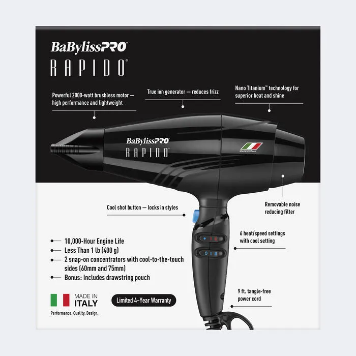 BaBylissPRO® Rapido 2000-Watt Dryer® Black [BRAP1]