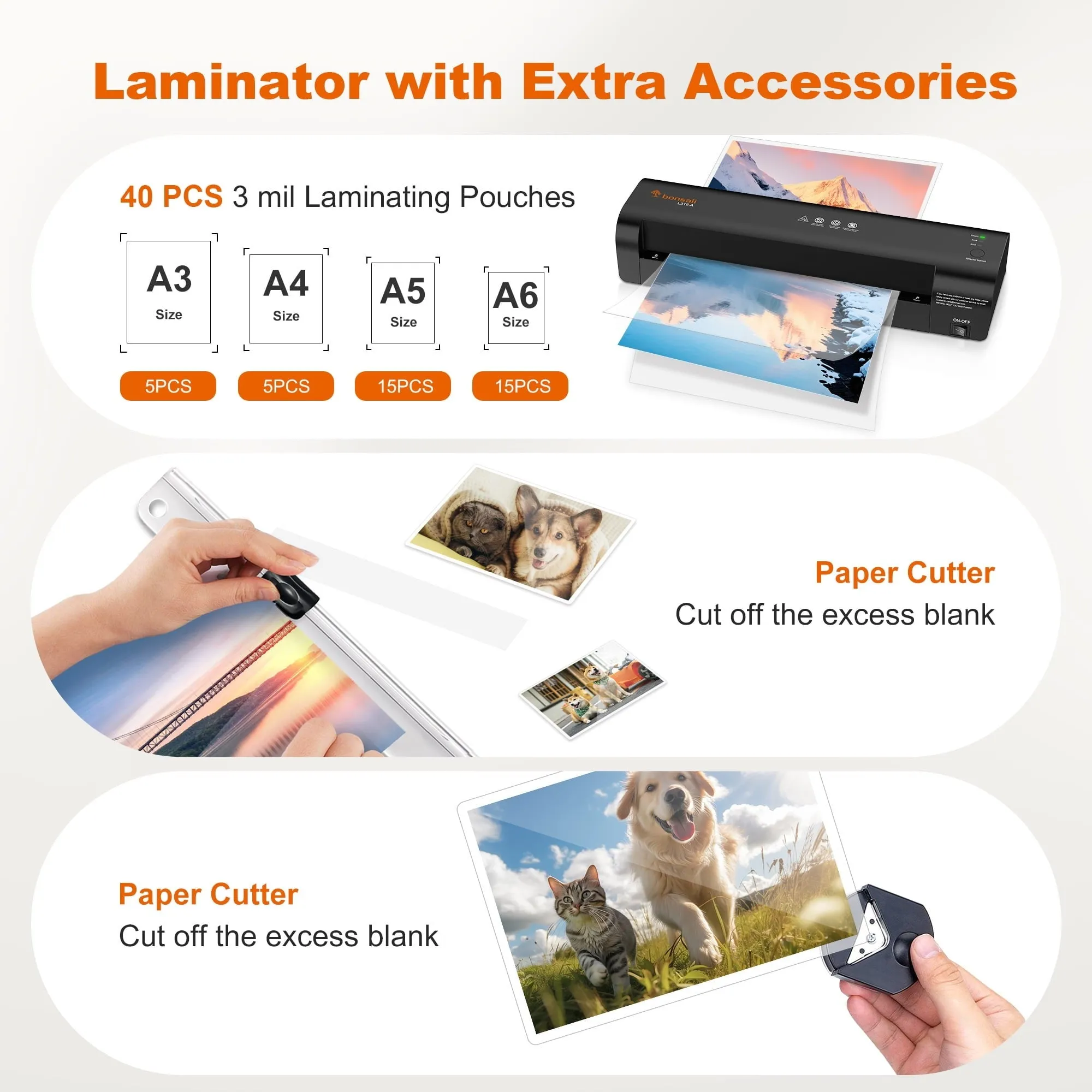 Bonsaii Laminator 13" A3 Laminator Machine w/Laminating Sheets, Paper Cutter & Corner Rounder