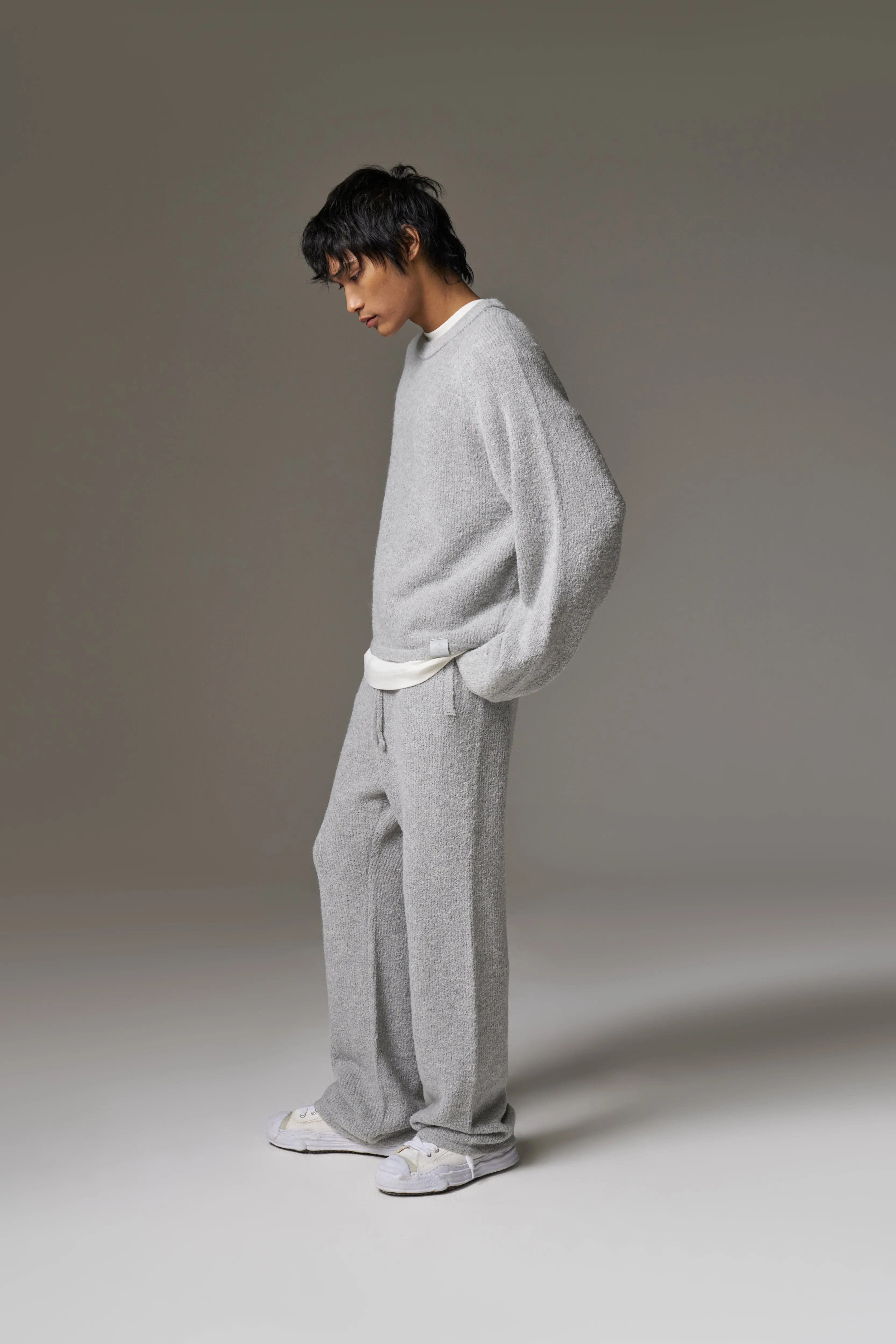 BOUCLE KNIT PANTS - GREY MARL