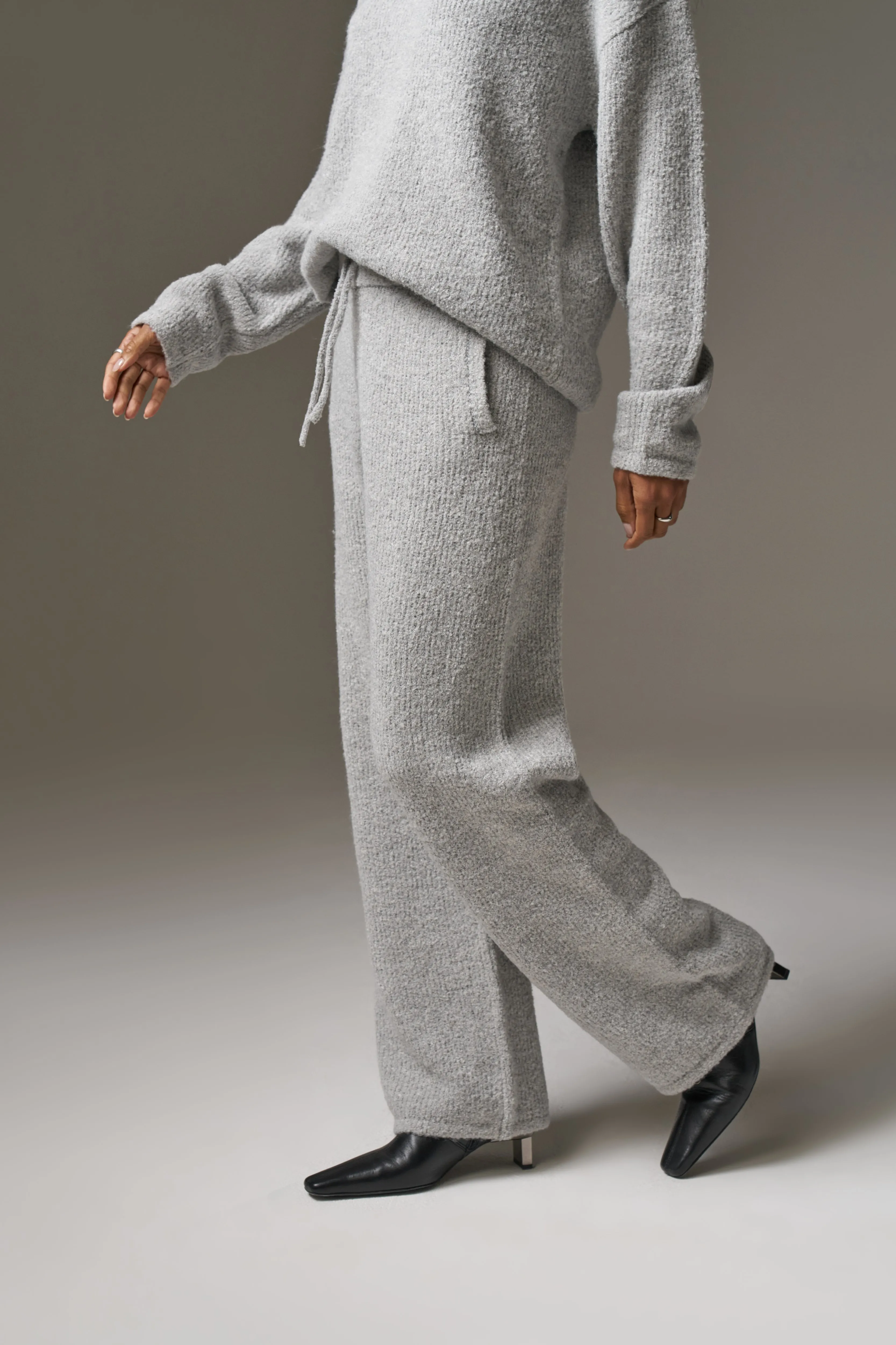 BOUCLE KNIT PANTS - GREY MARL