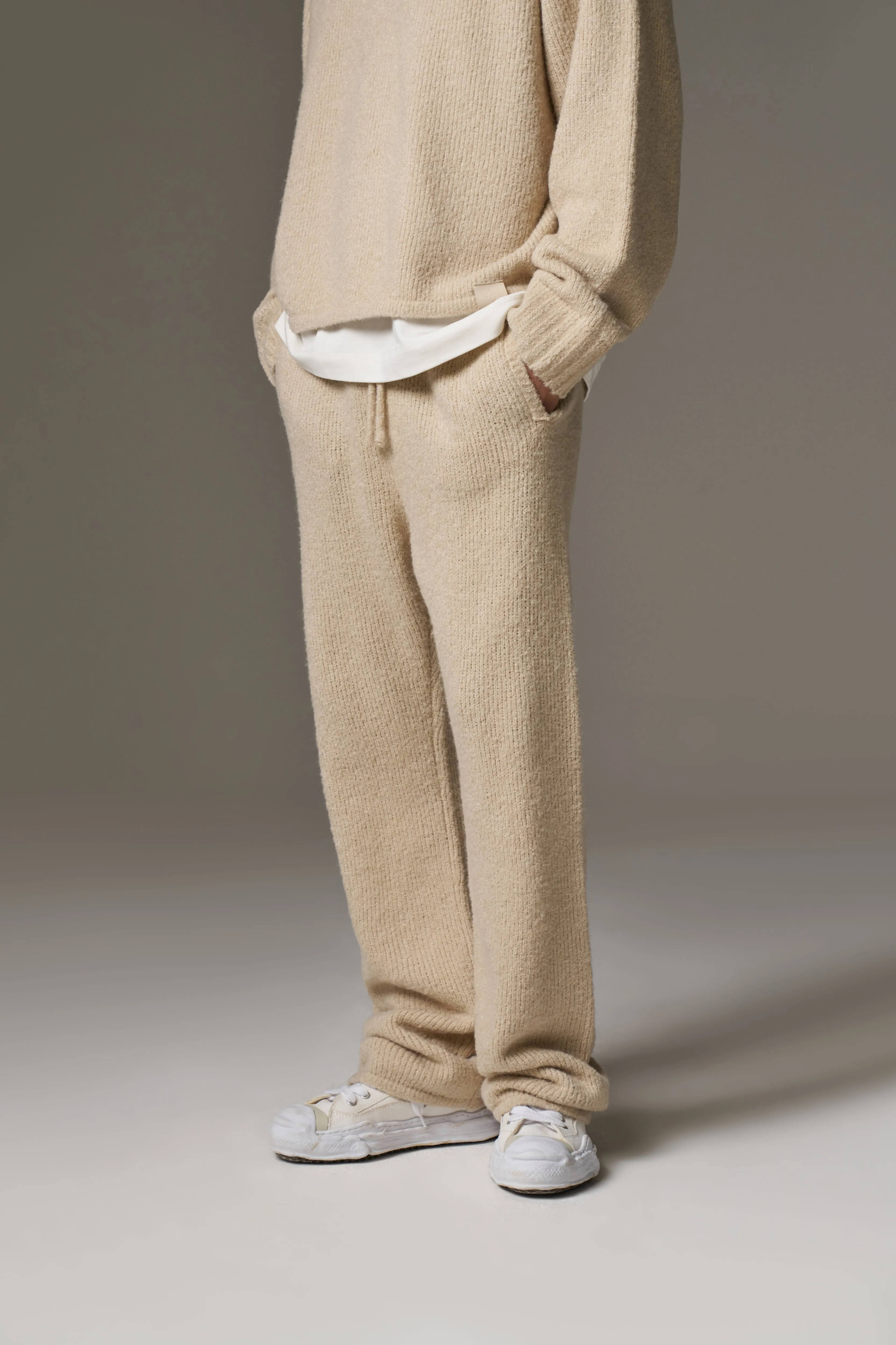 BOUCLE KNIT PANTS - STONE