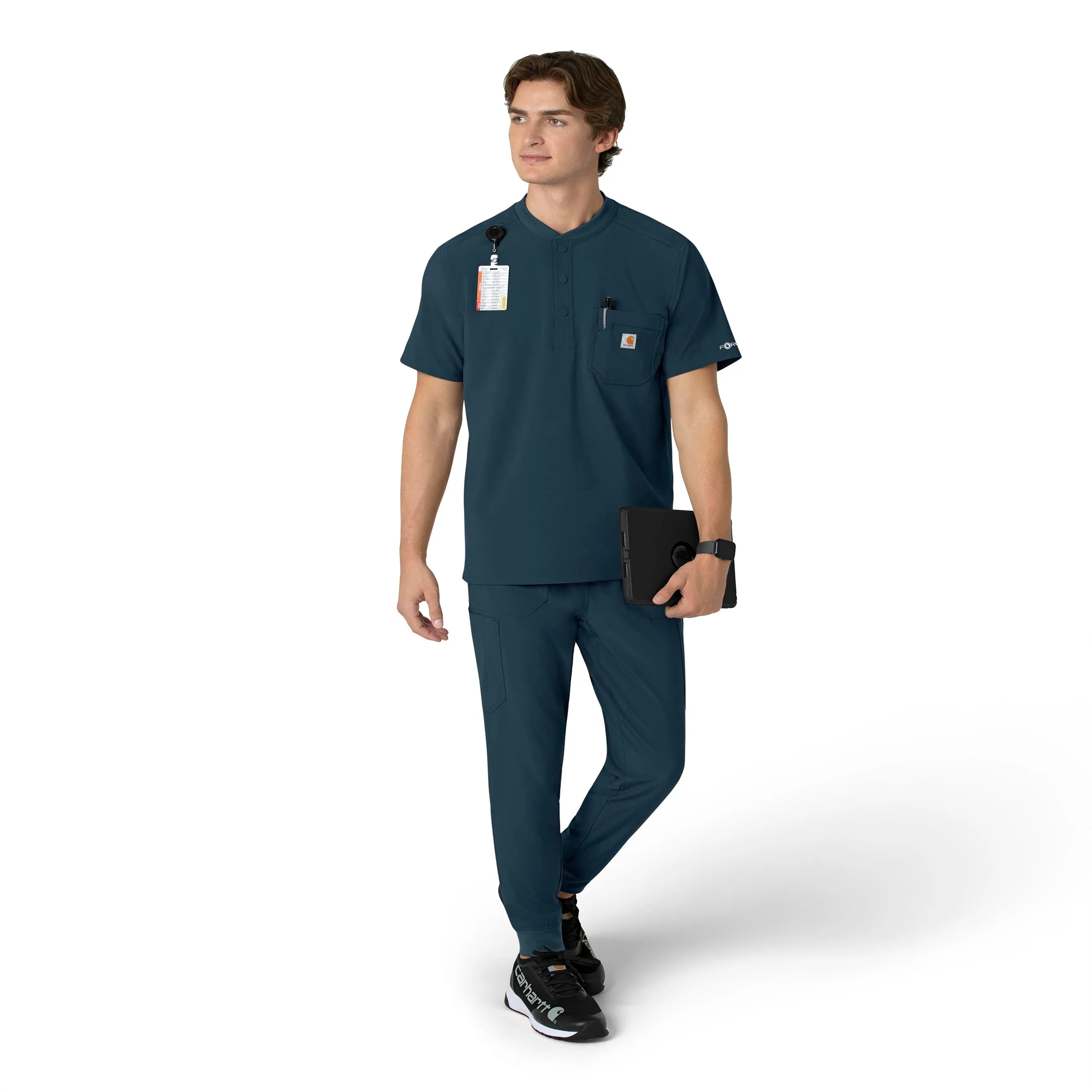 Carhartt Force Cross-Flex Men's Henley Scrub Top - Deep Navy