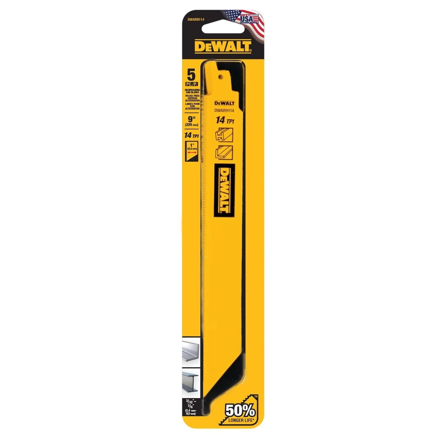 DEWALT DWAR9114-9 In Bi-Metal Reciprocating Saw Blade 14 TPI (5 Pack)