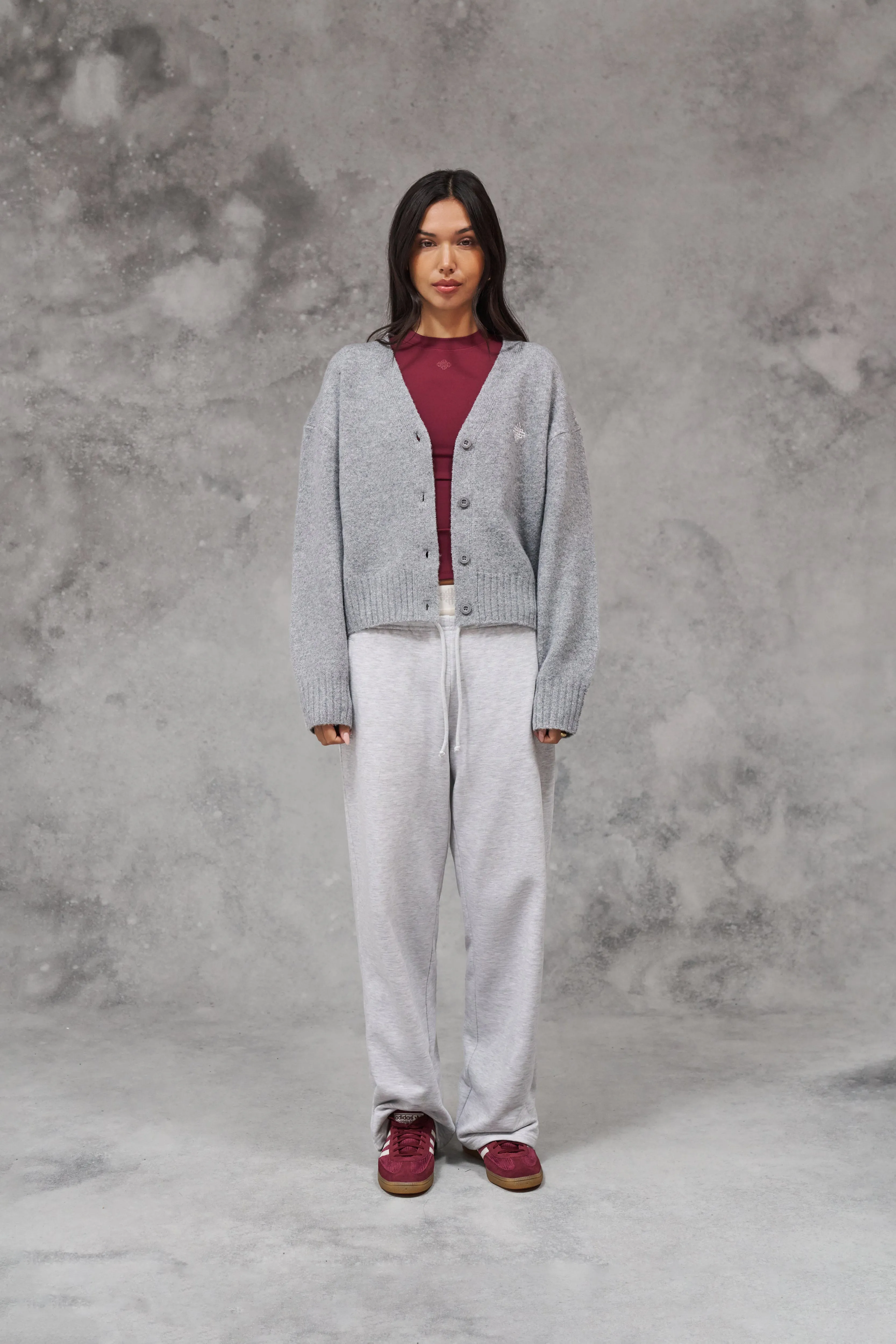 DOUBLE WAISTBAND WIDE LEG JOGGERS - GREY MARL