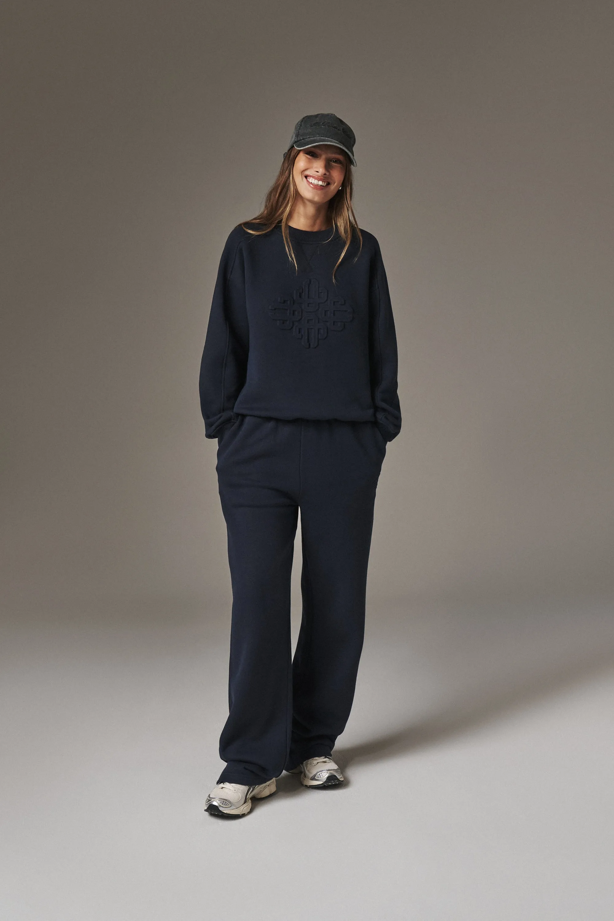EMBOSSED STRAIGHT LEG JOGGERS - NAVY