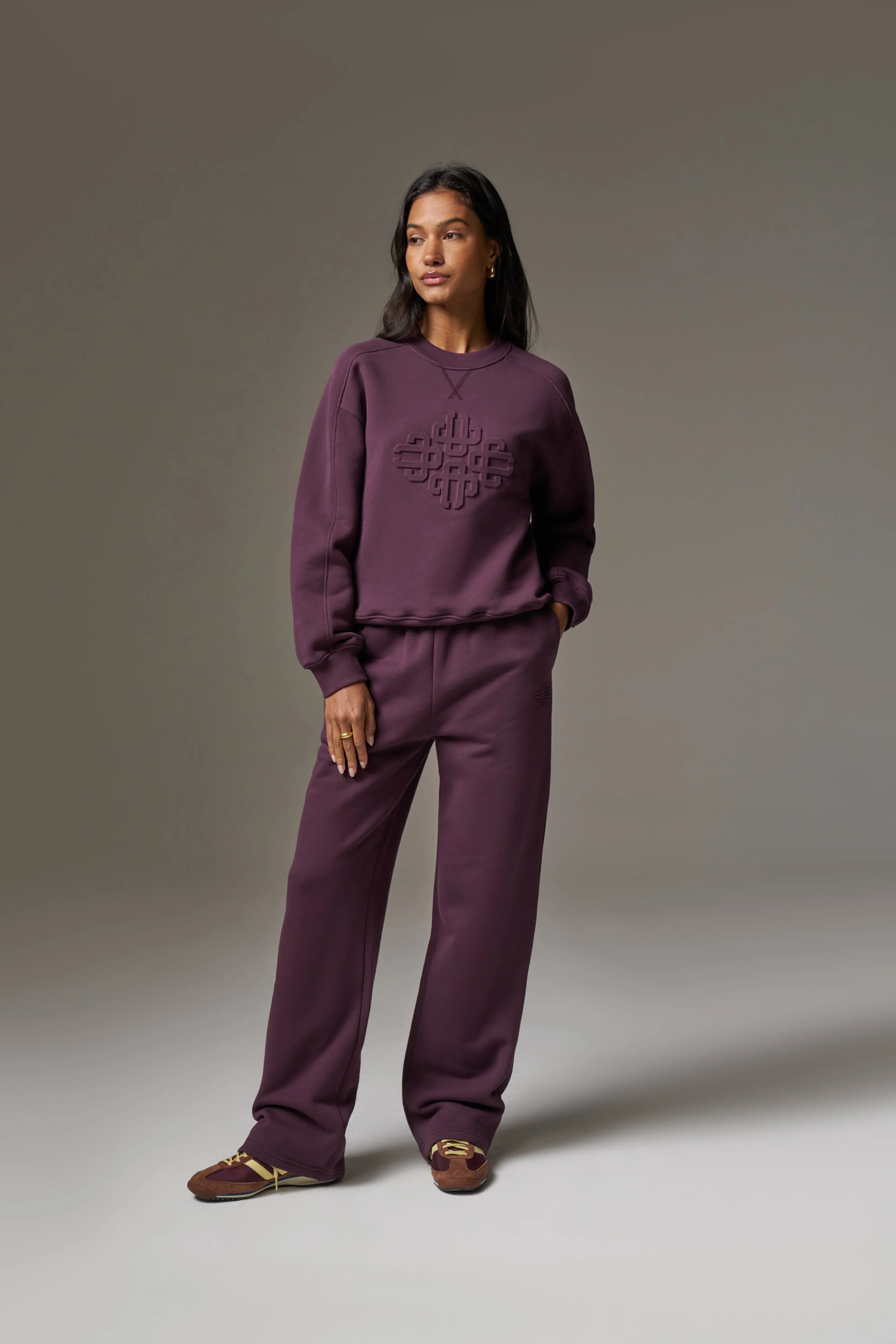 EMBOSSED STRAIGHT LEG JOGGERS - PLUM