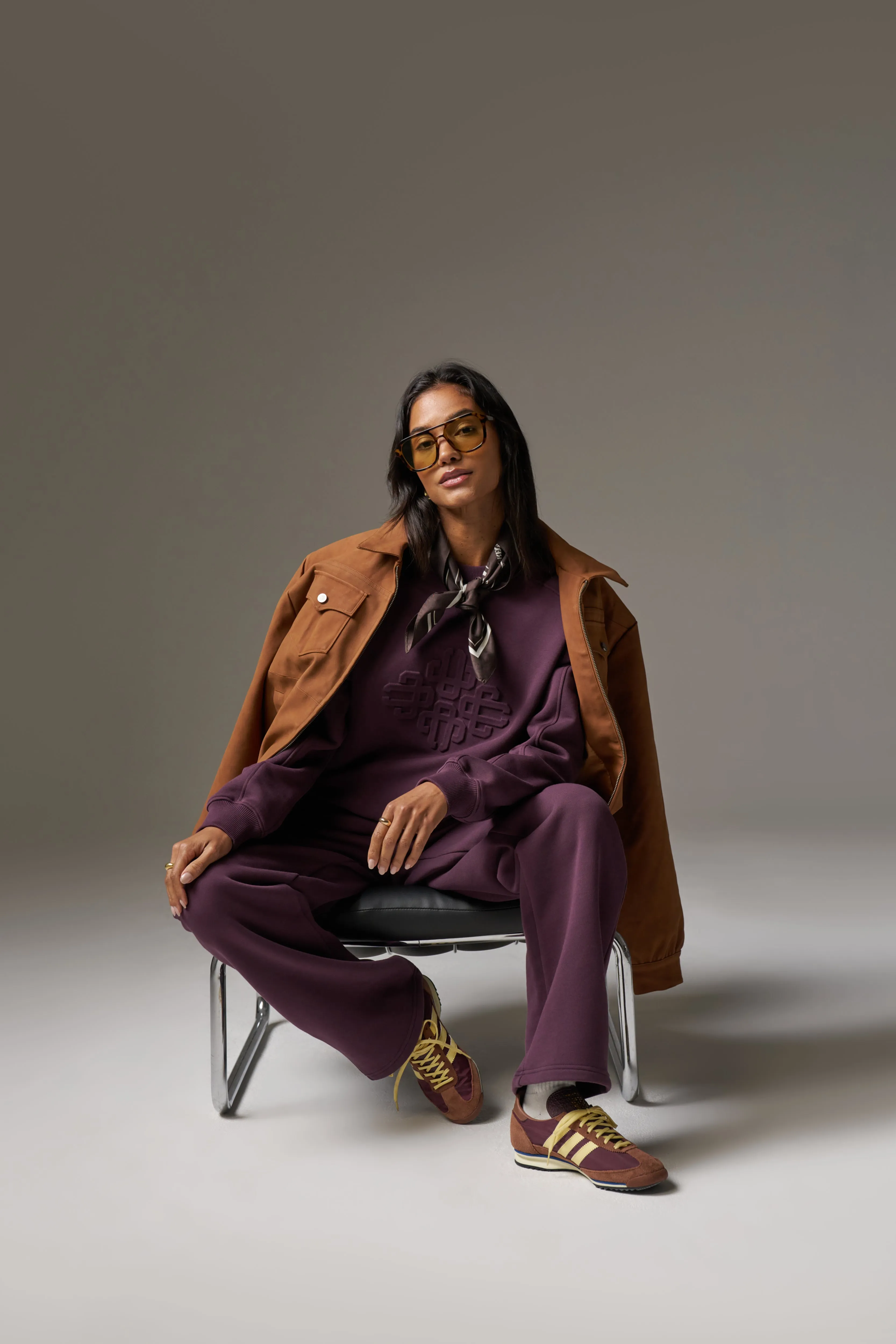 EMBOSSED STRAIGHT LEG JOGGERS - PLUM