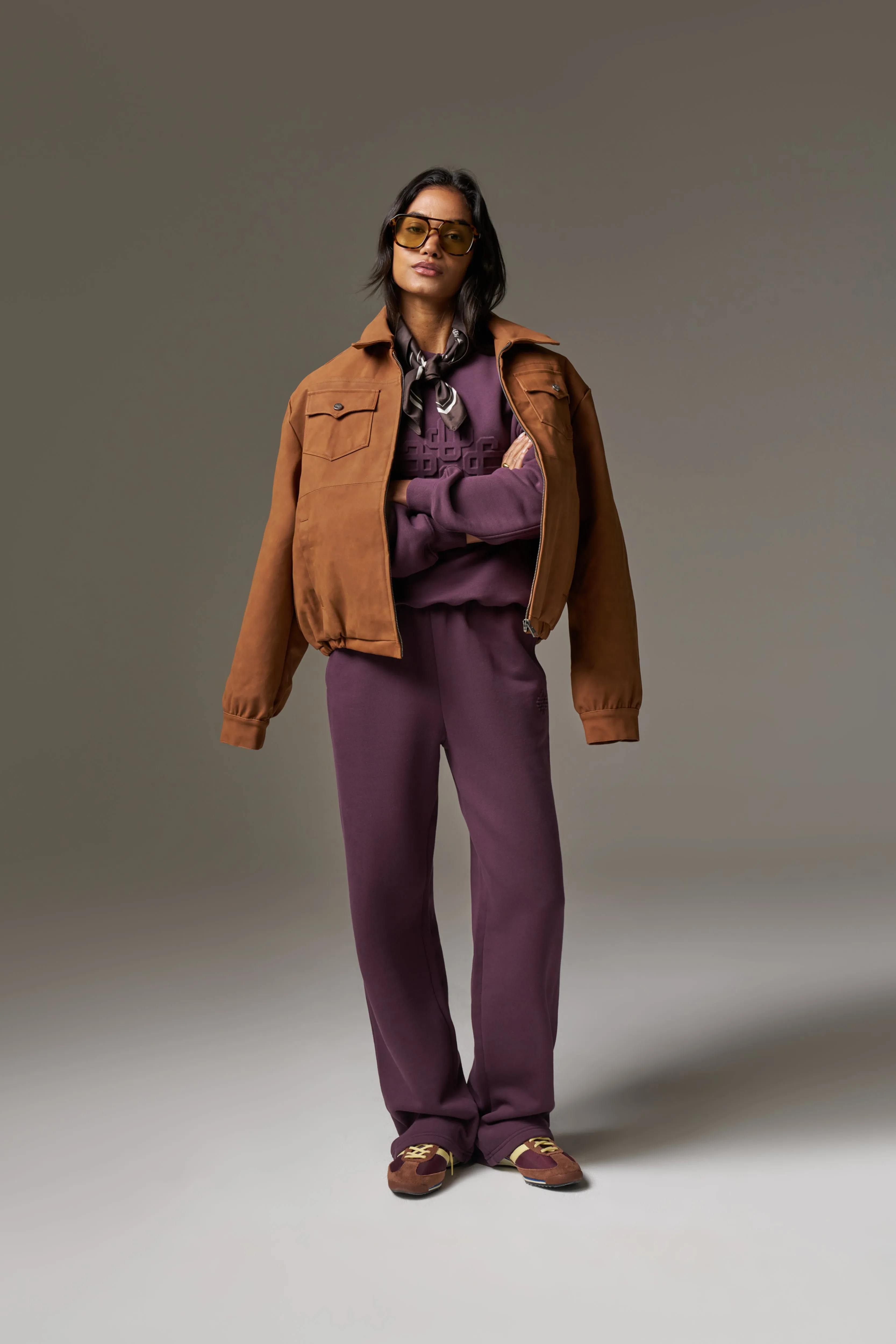 EMBOSSED STRAIGHT LEG JOGGERS - PLUM