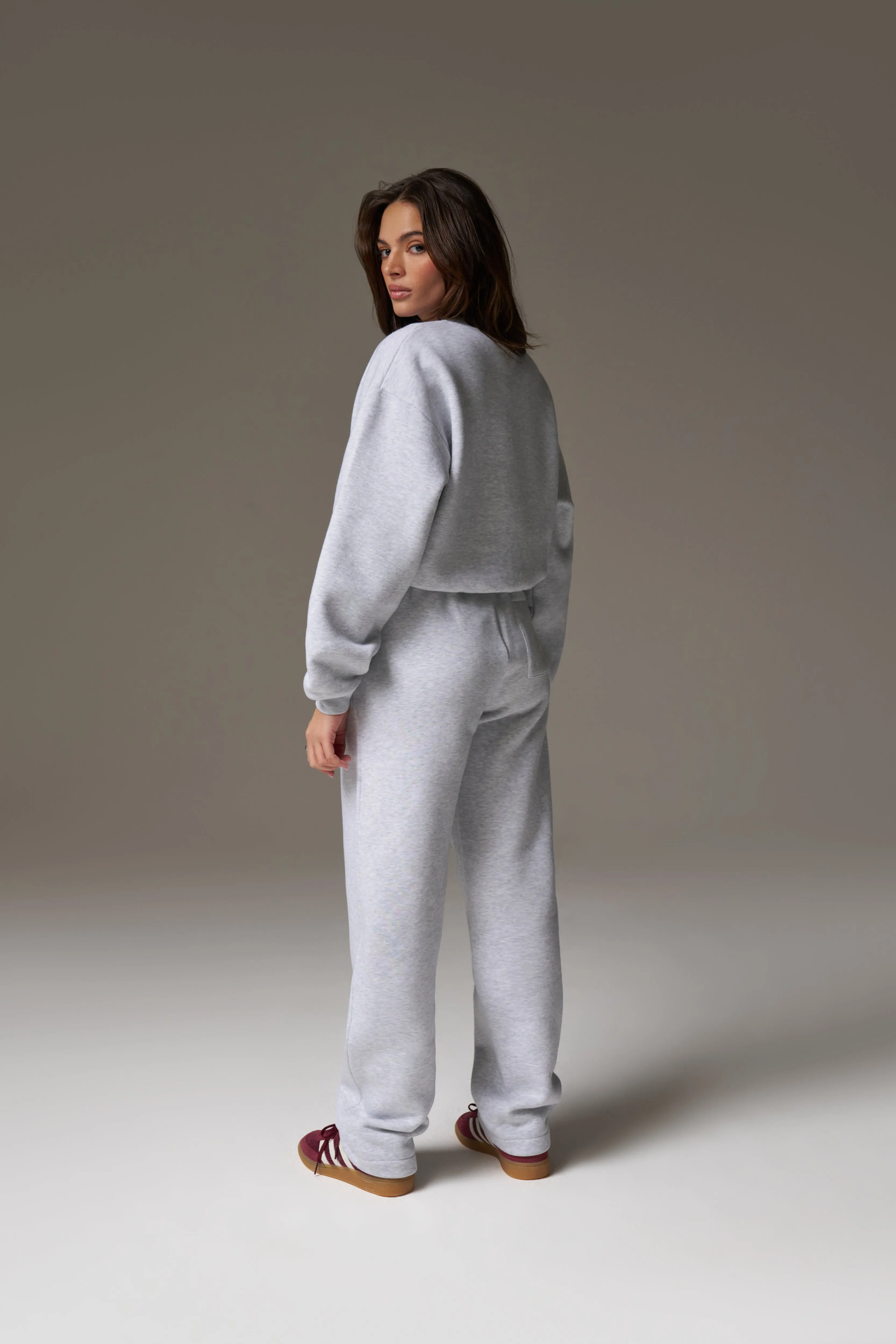 EMBROIDERED CREST RELAXED JOGGERS - GREY MARL