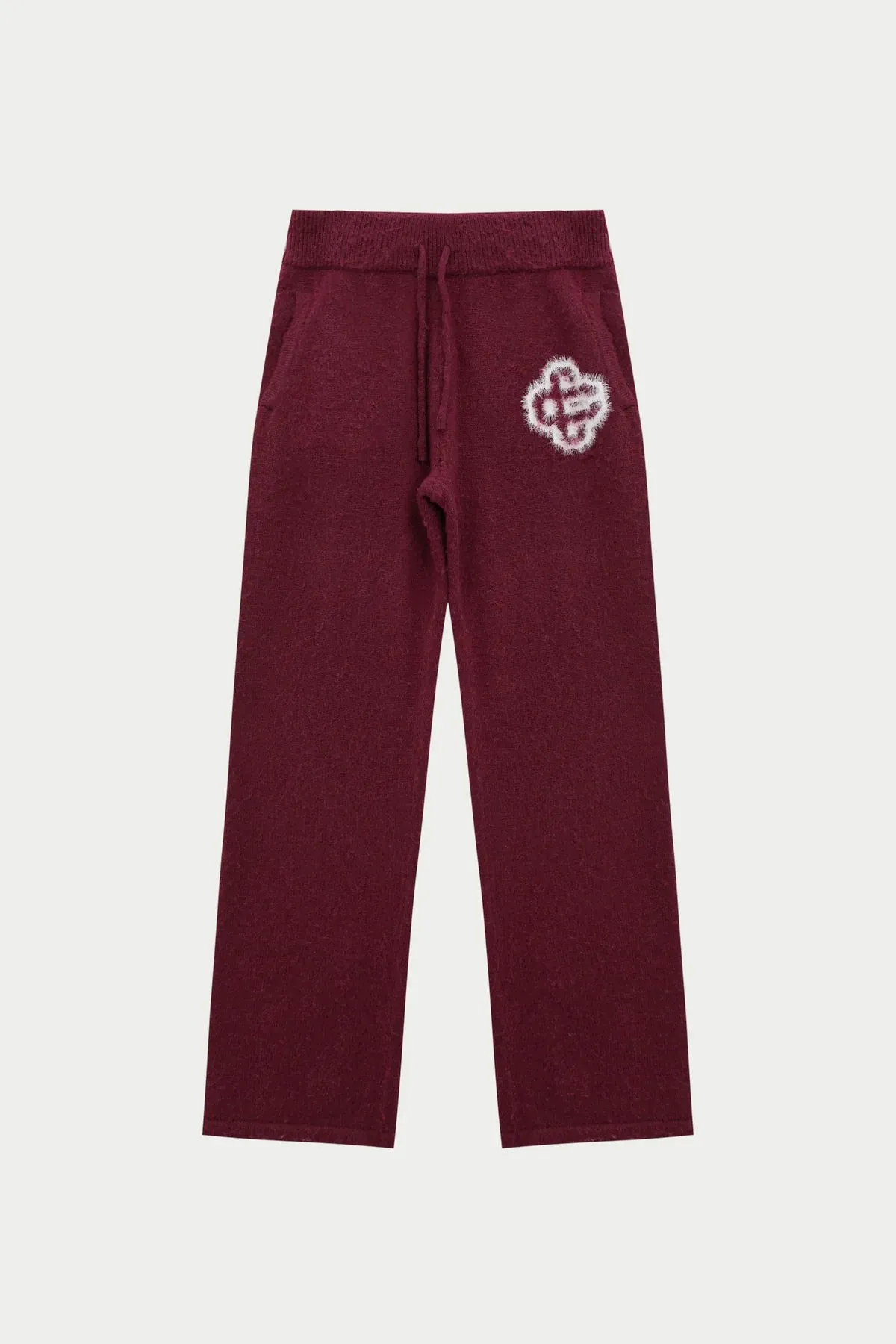 FLUFFY EMBLEM KNITTED JOGGERS - BURGUNDY