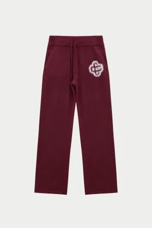FLUFFY EMBLEM KNITTED JOGGERS - BURGUNDY