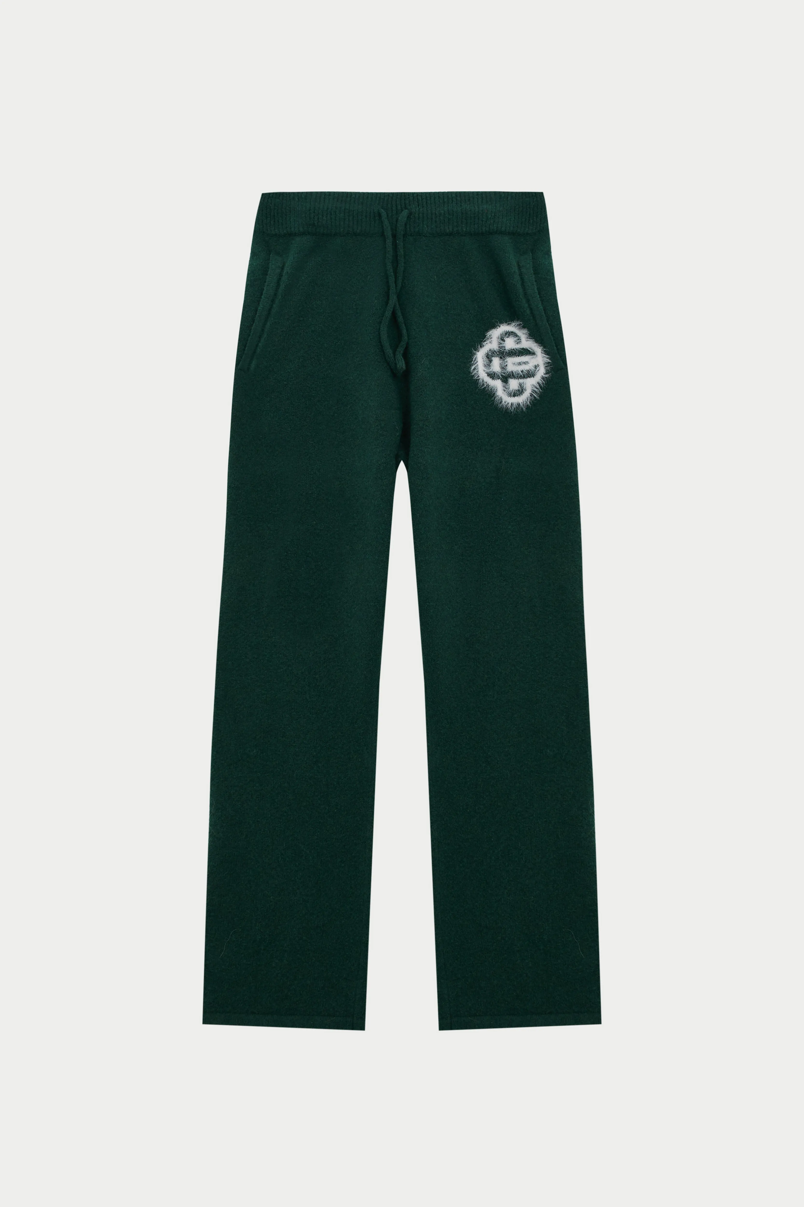 FLUFFY EMBLEM KNITTED JOGGERS - FOREST GREEN
