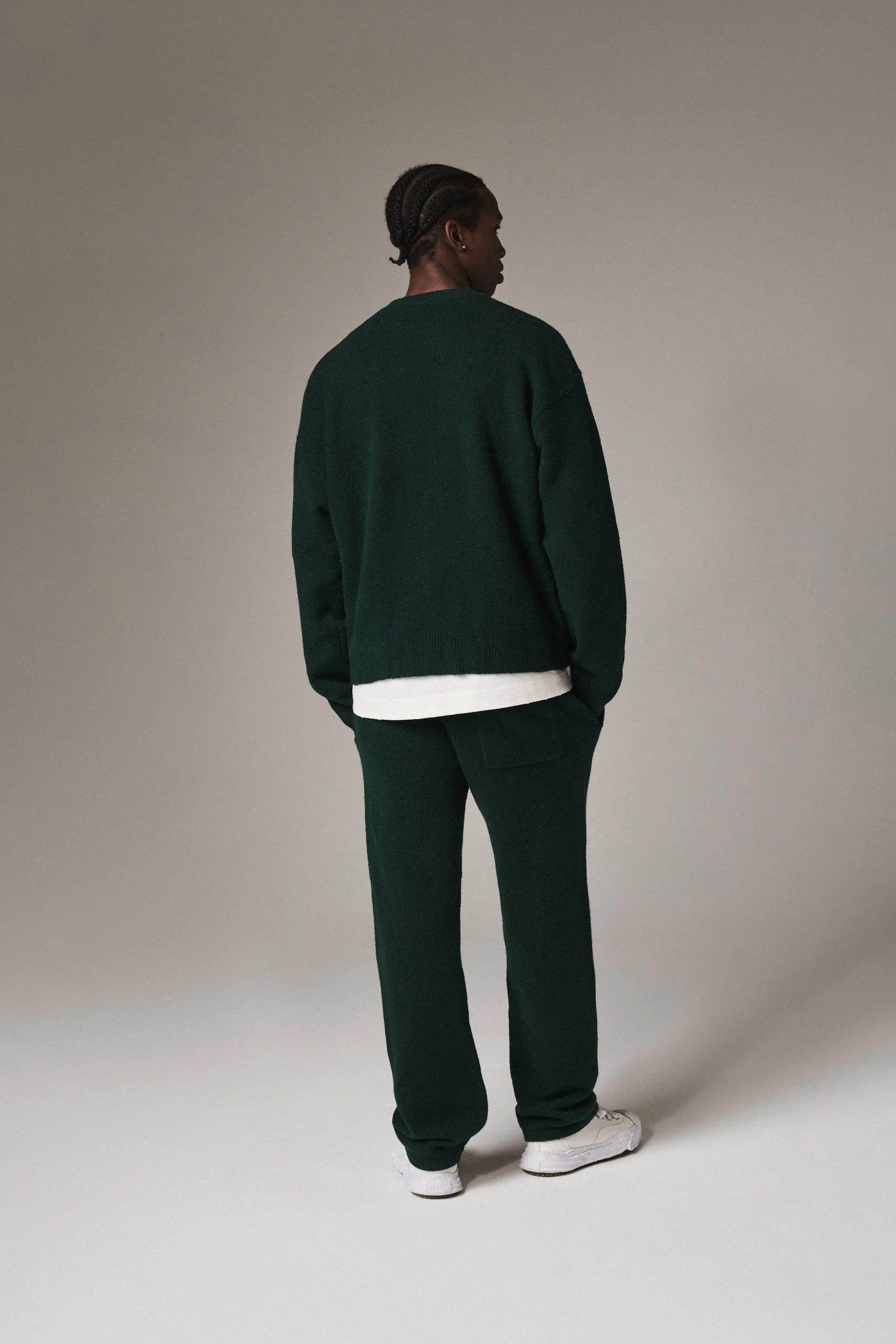 FLUFFY EMBLEM KNITTED JOGGERS - FOREST GREEN