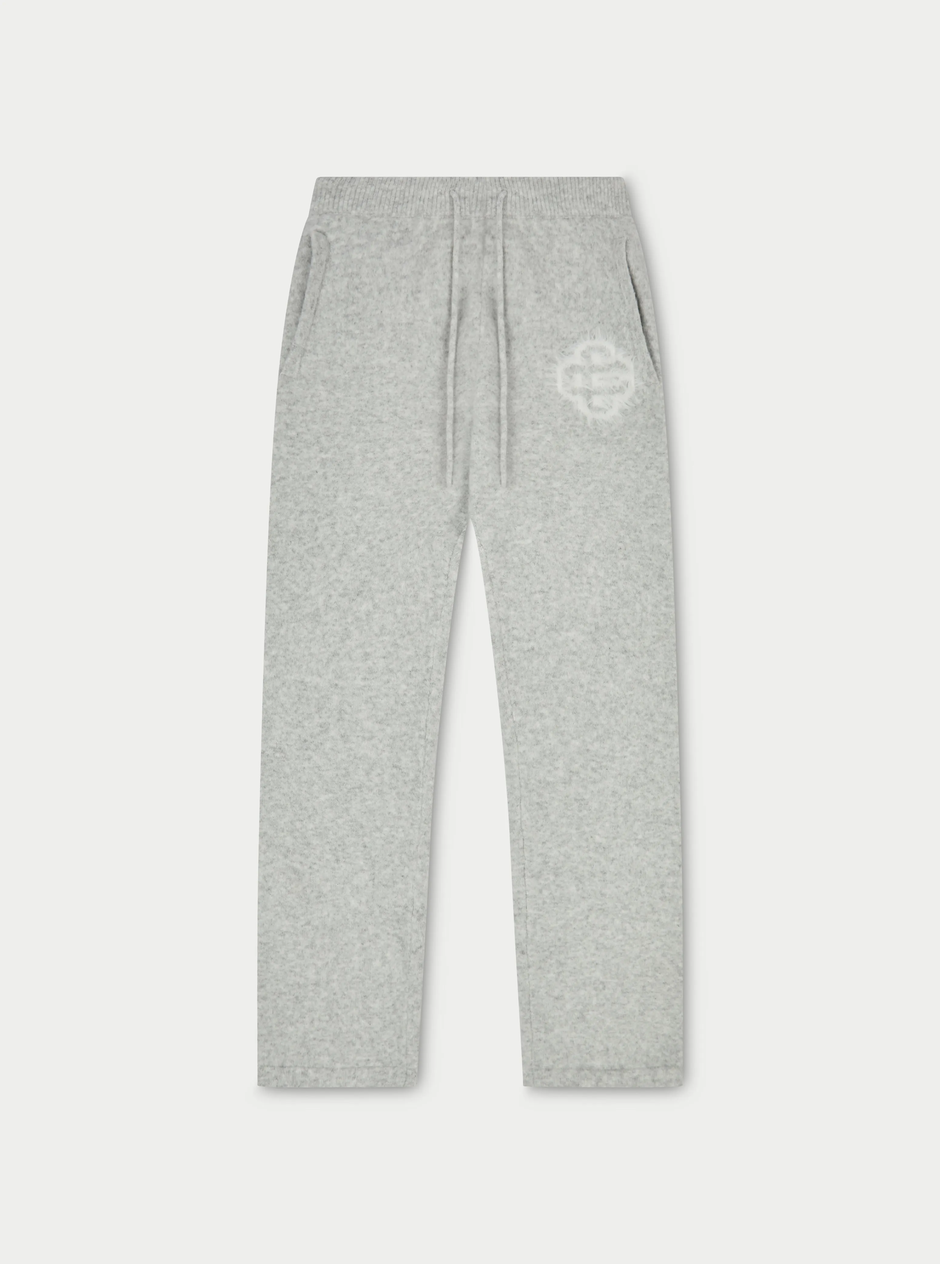 FLUFFY EMBLEM KNITTED JOGGERS - GREY MARL