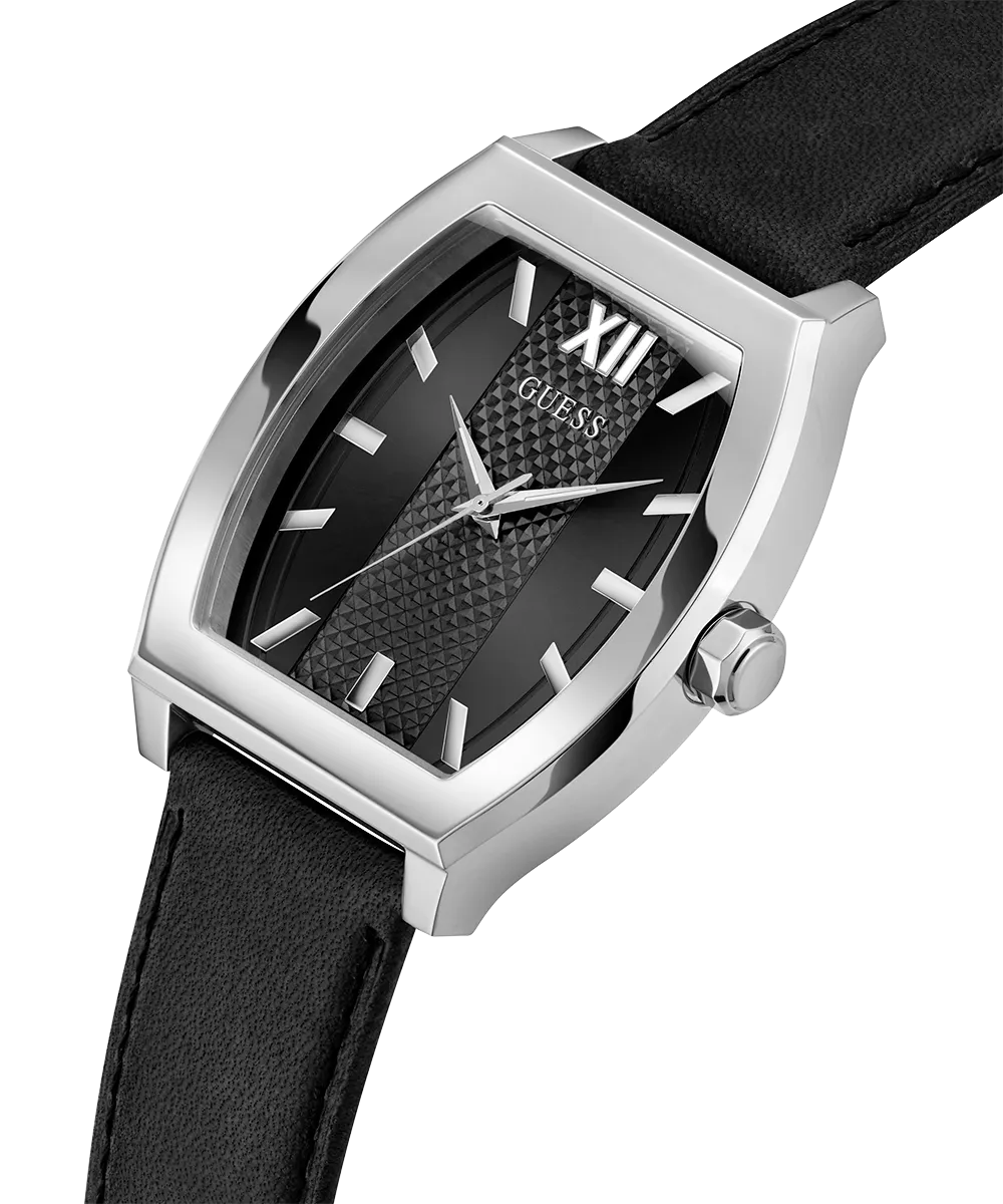 GUESS Mens Black Silver Tone Analog Watch