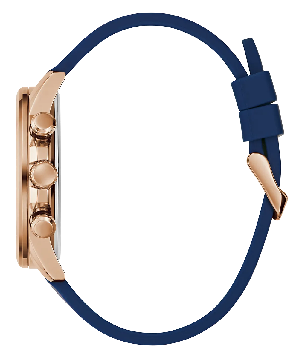 GUESS Mens Blue Rose Gold Tone Multi-function Watch