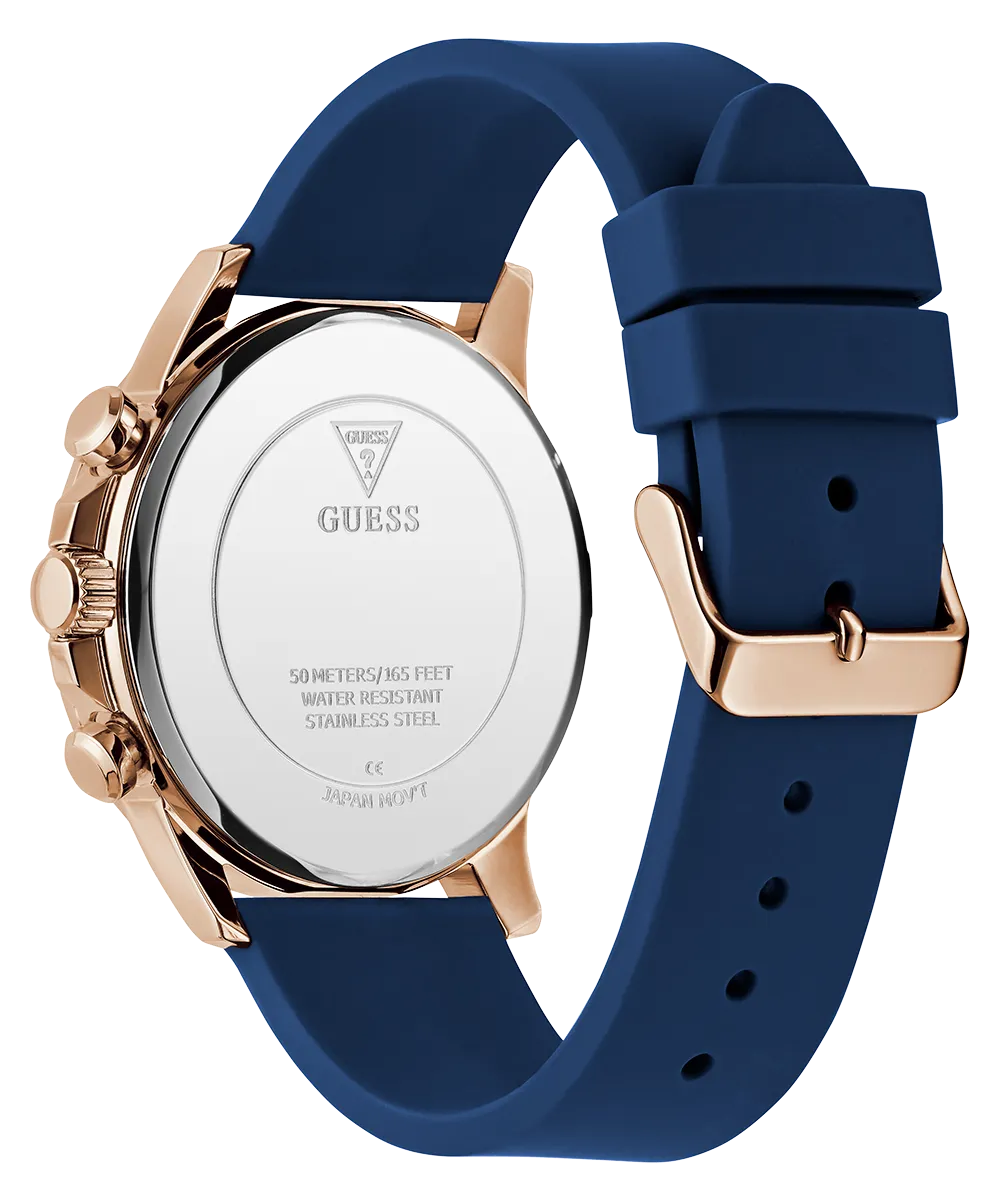 GUESS Mens Blue Rose Gold Tone Multi-function Watch