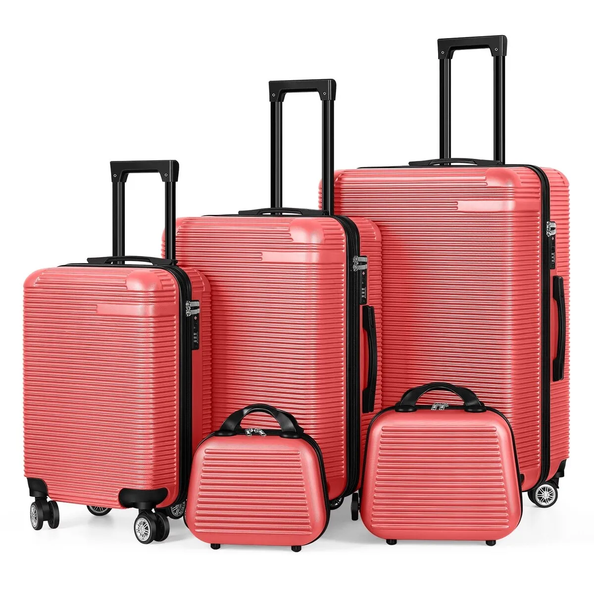 Horizontal Stripe Luggage Travel 5-Piece Set Red