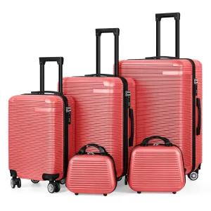 Horizontal Stripe Luggage Travel 5-Piece Set Red