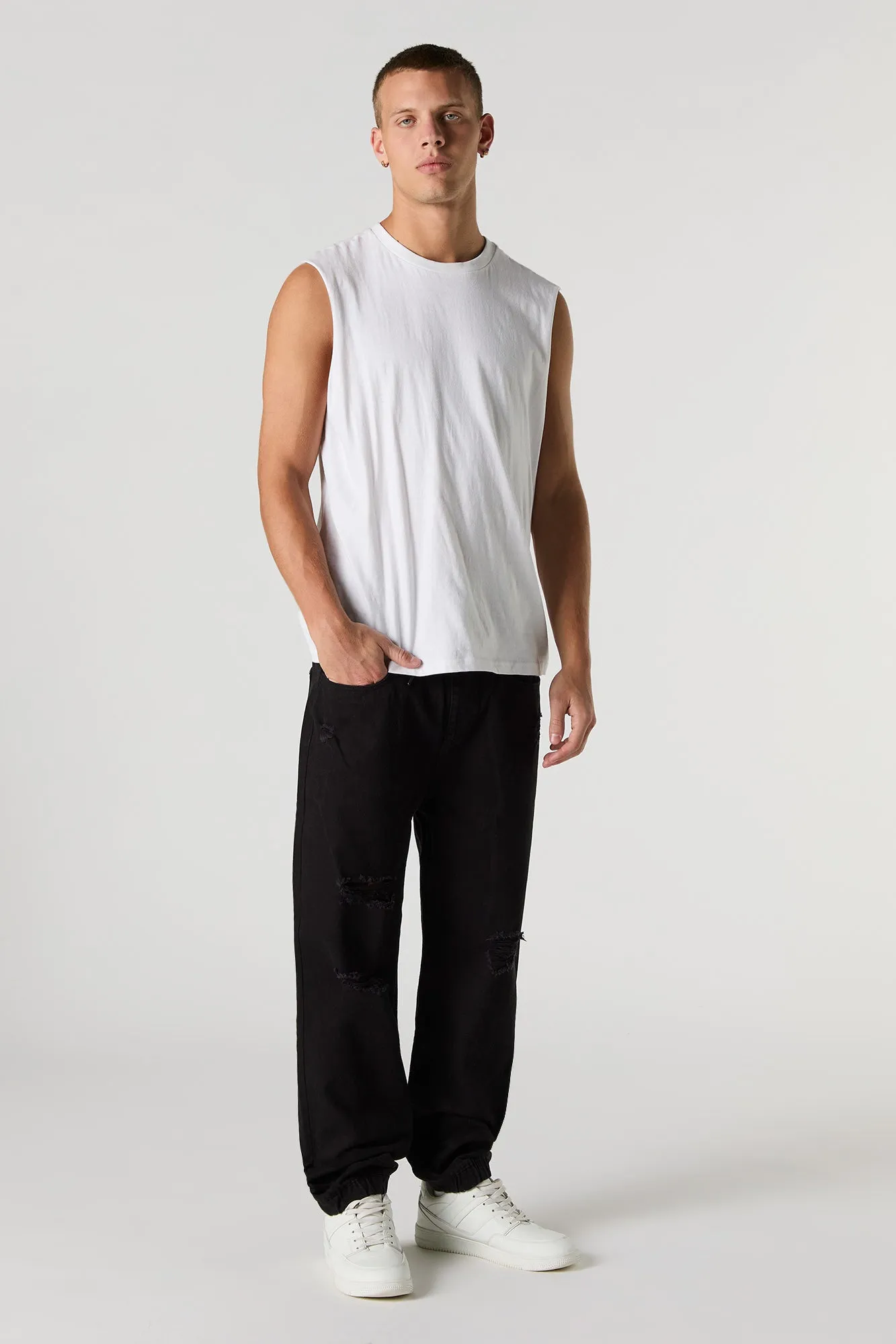 Jogger en denim d'aspect usé