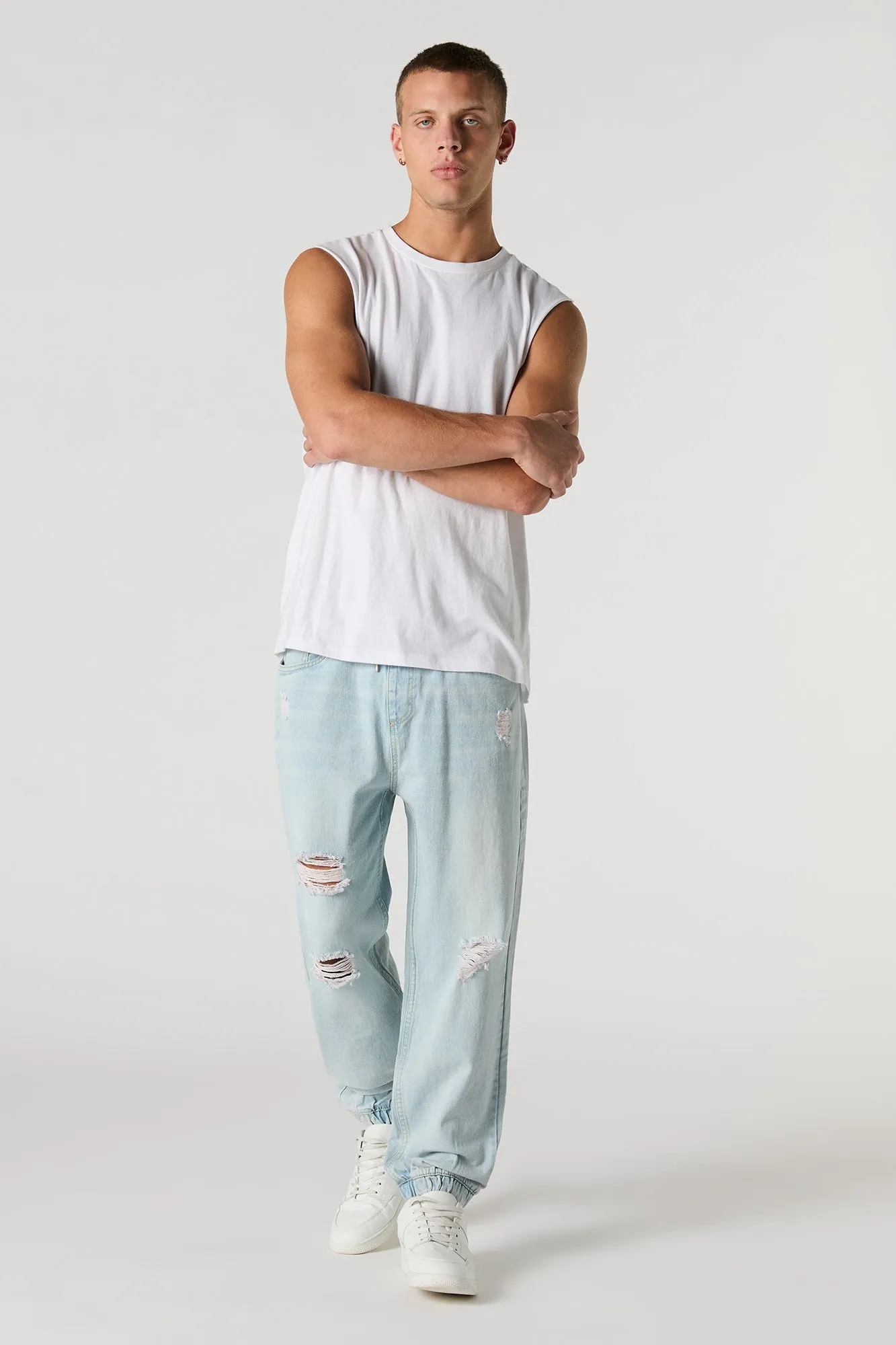 Jogger en denim d'aspect usé