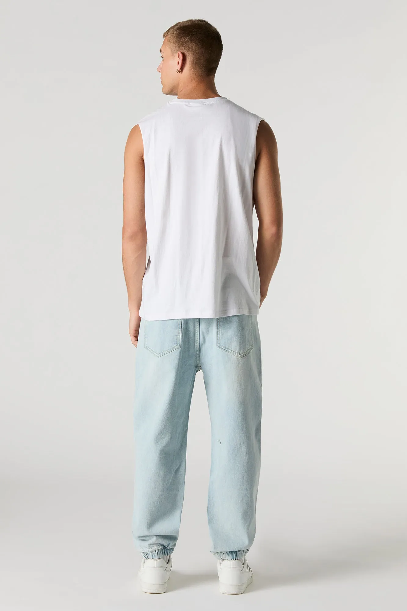 Jogger en denim d'aspect usé