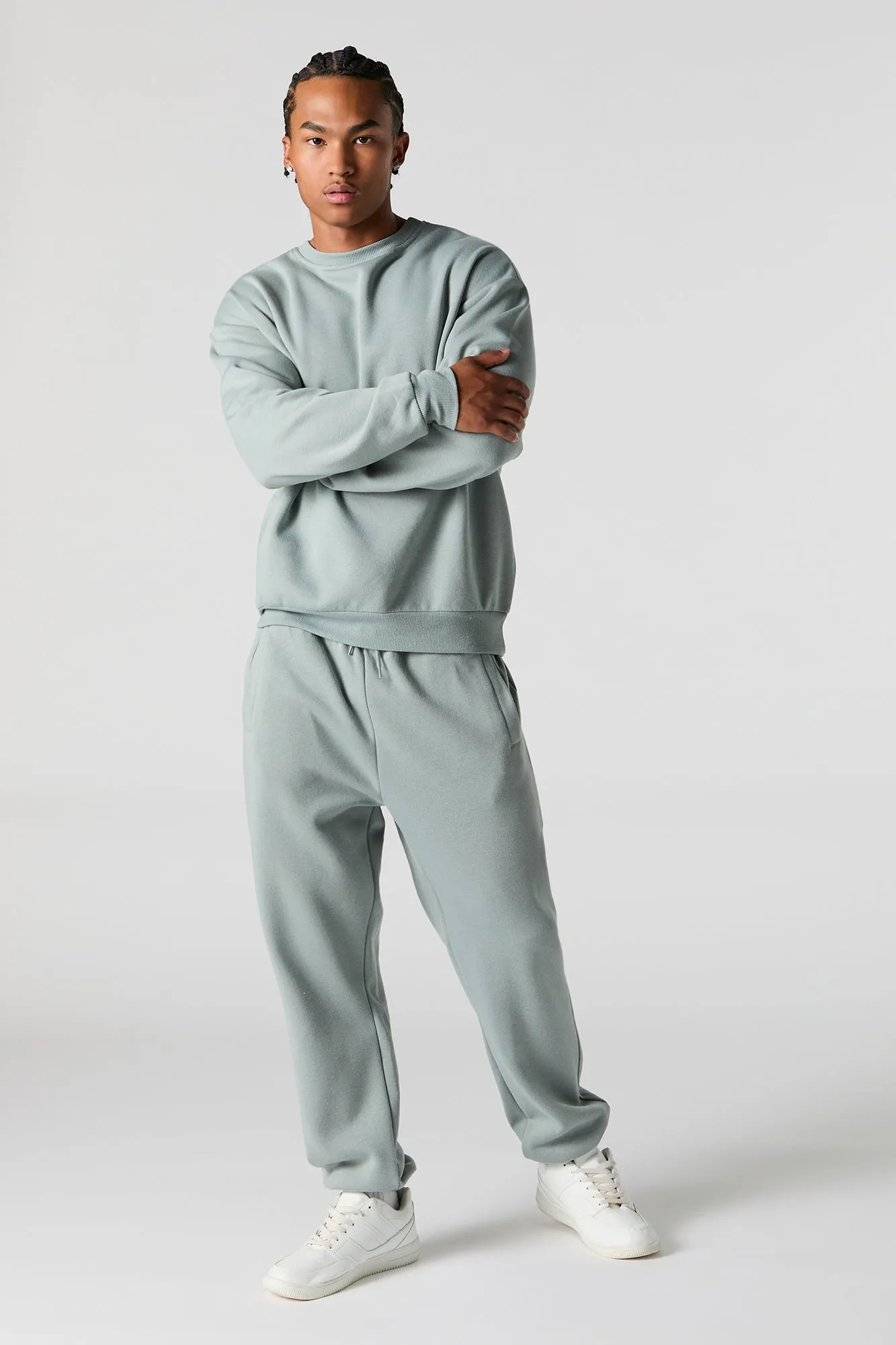 Jogger en molleton uni à taille coulissante