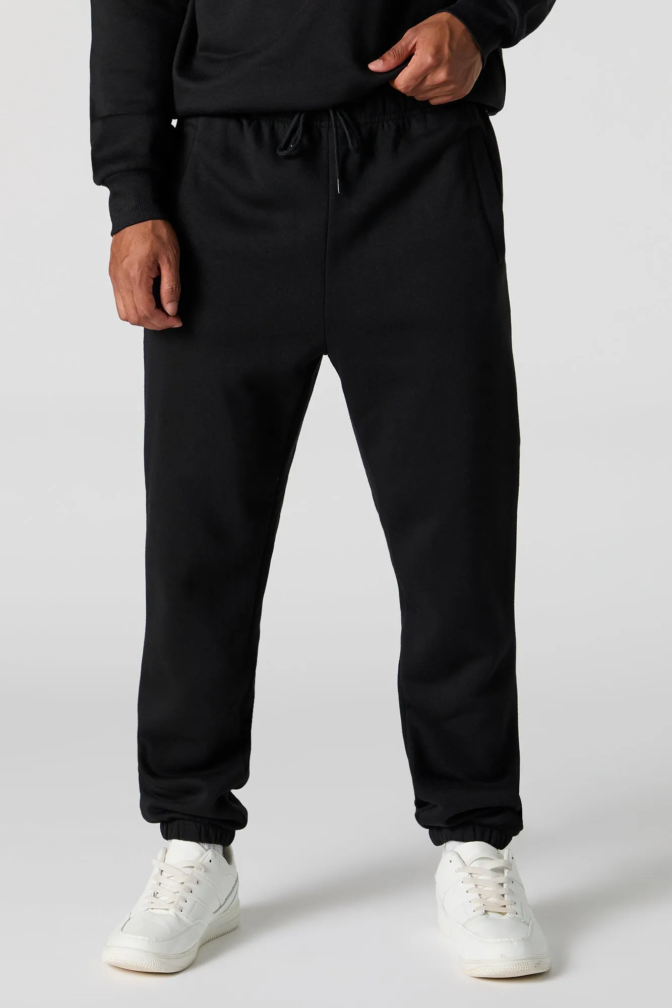 Jogger en molleton uni à taille coulissante