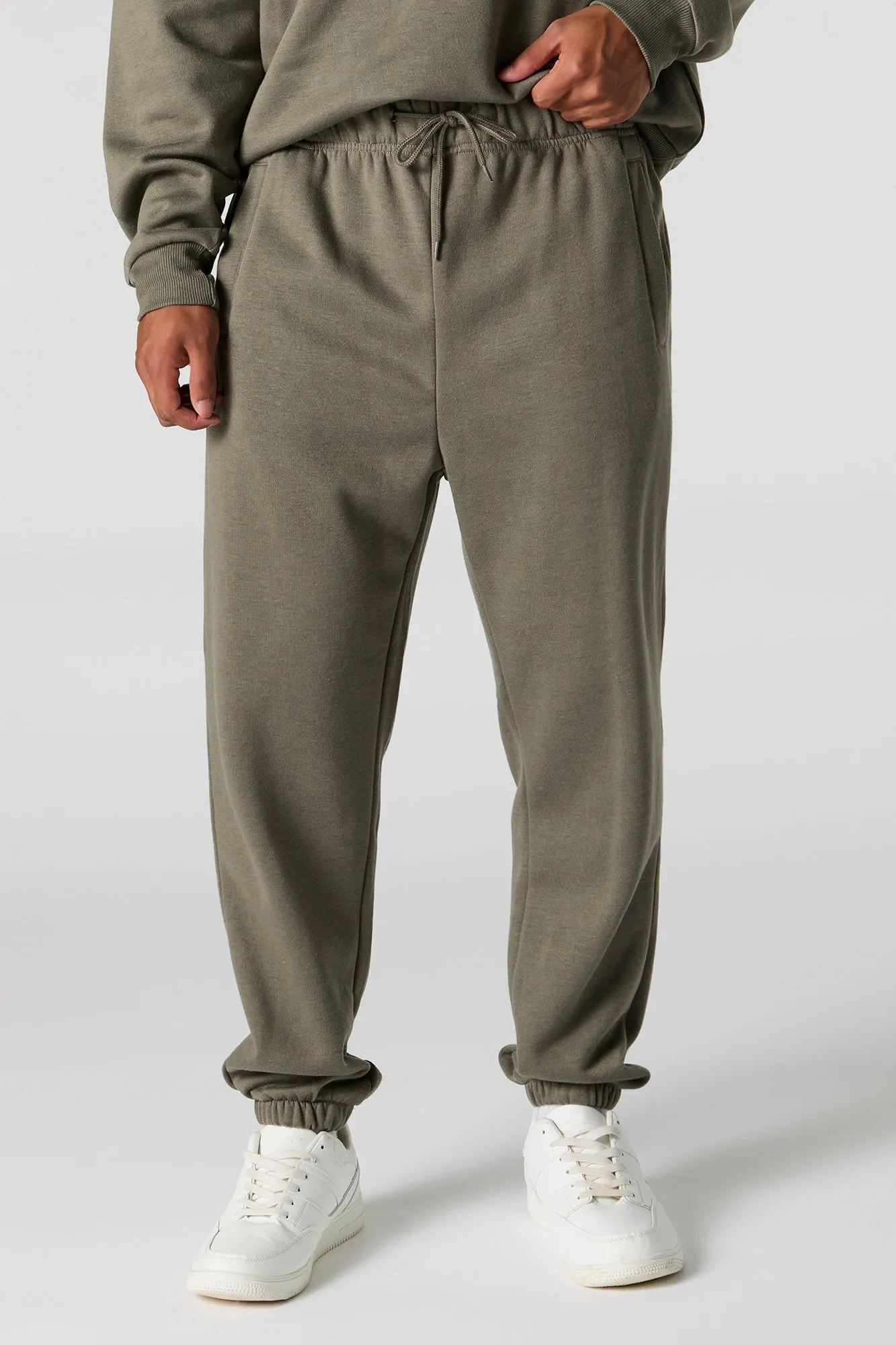 Jogger en molleton uni à taille coulissante