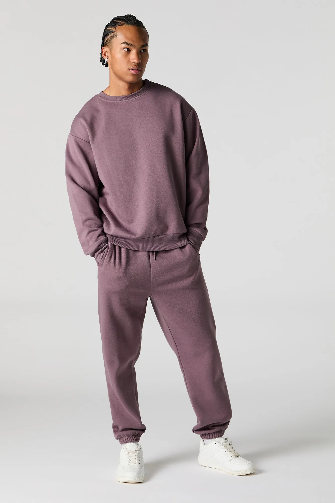 Jogger en molleton uni à taille coulissante
