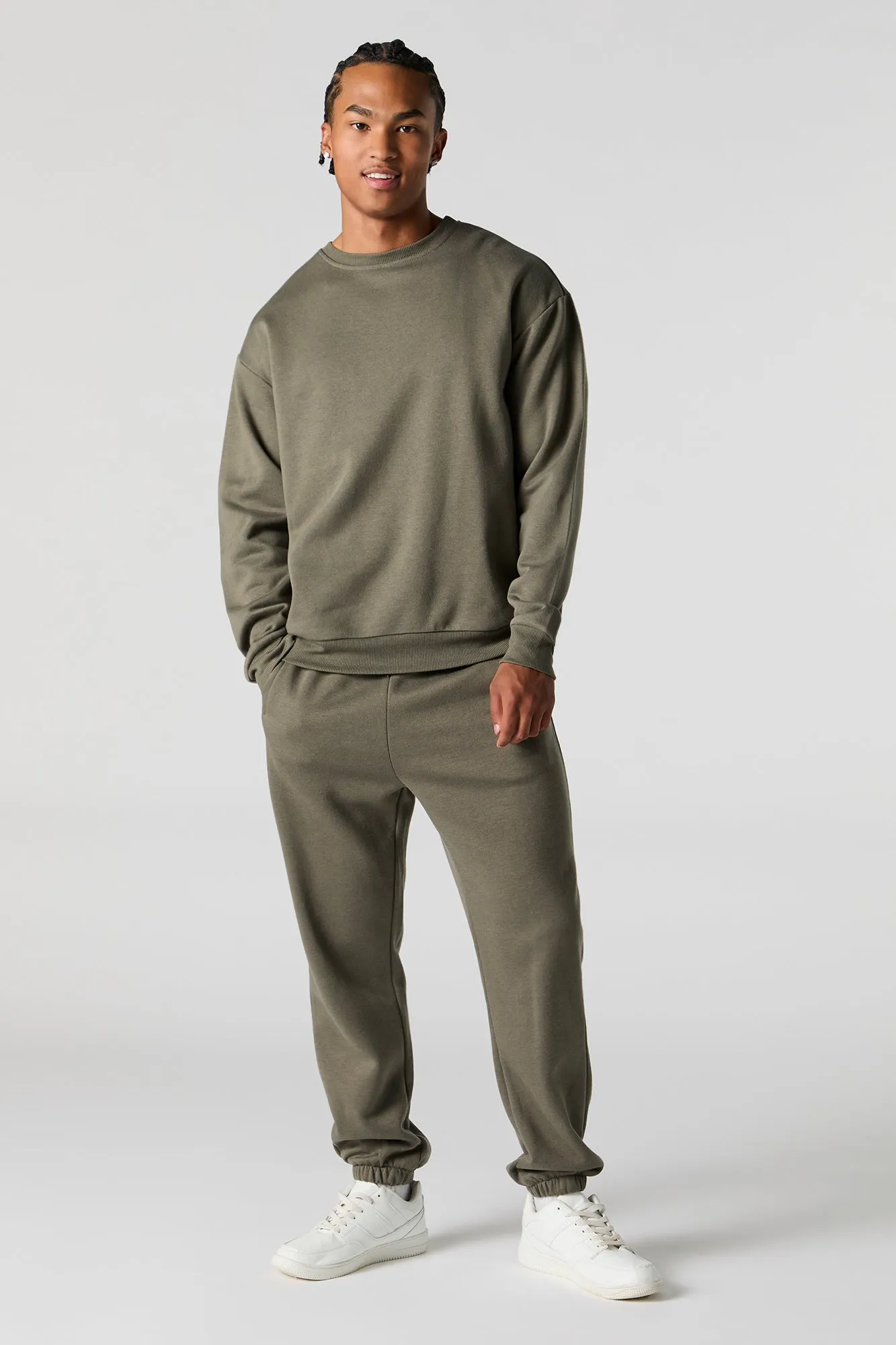 Jogger en molleton uni à taille coulissante