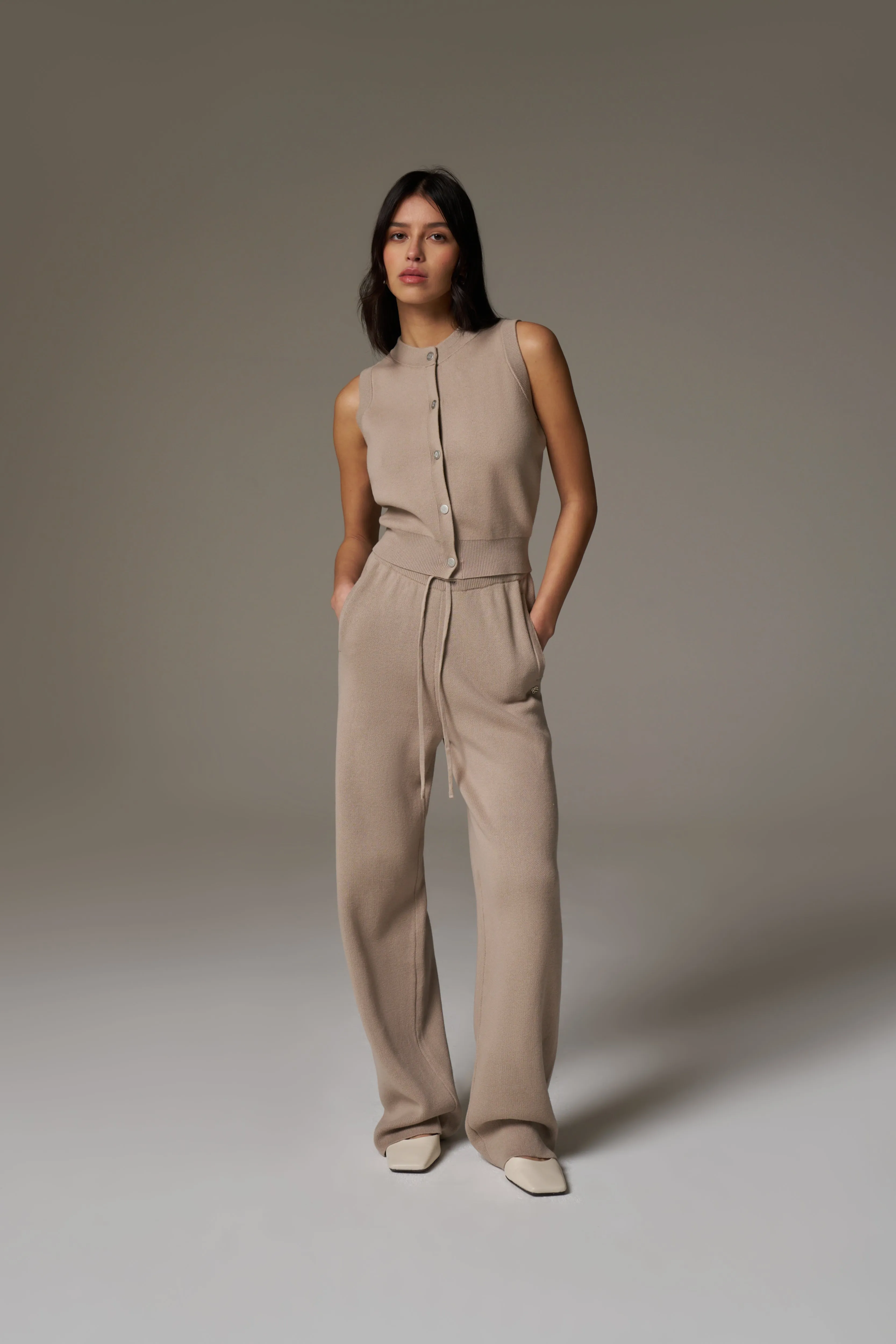 KNITTED RELAXED JOGGERS - BEIGE