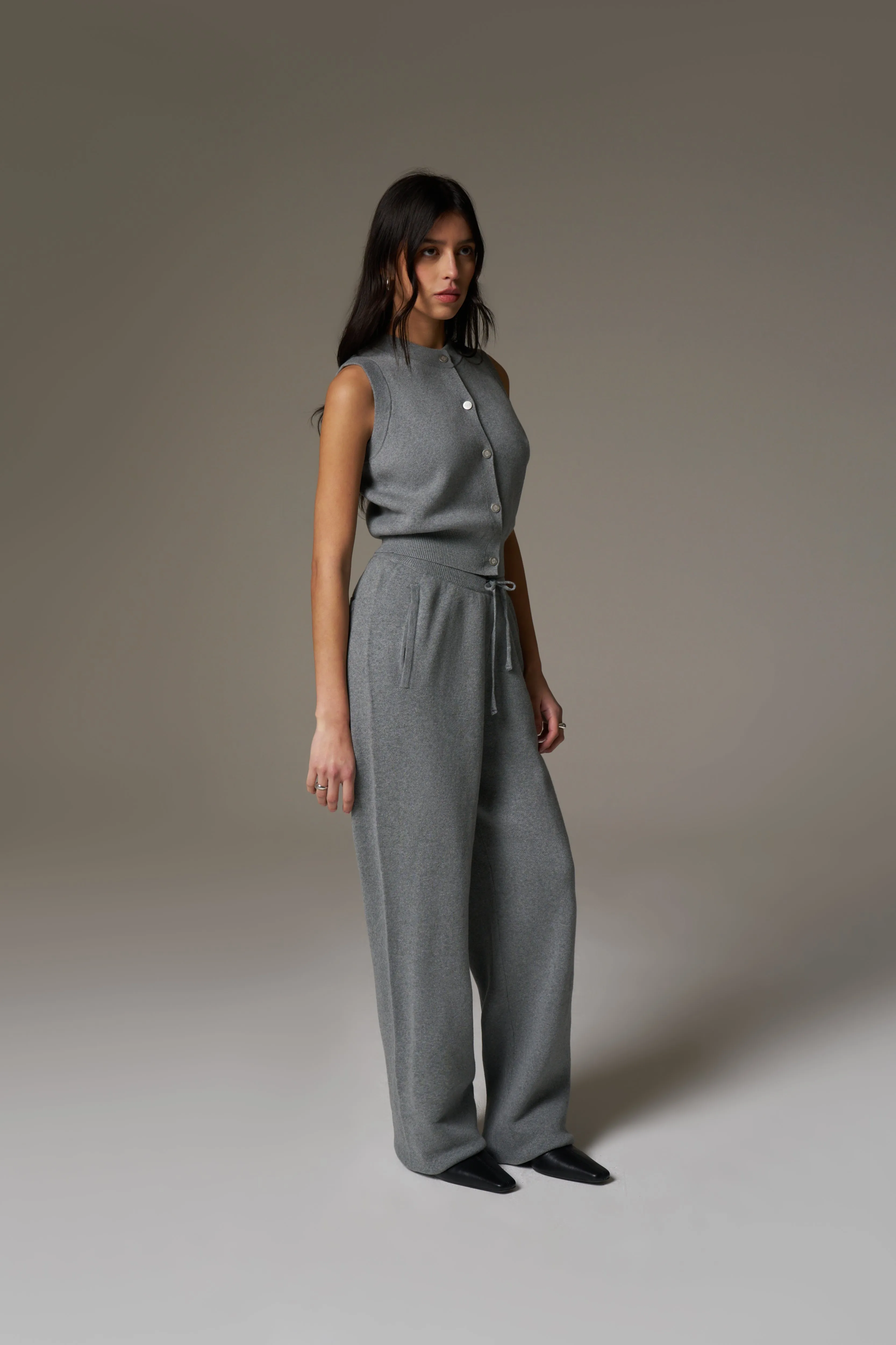 KNITTED RELAXED JOGGERS - GREY MARL