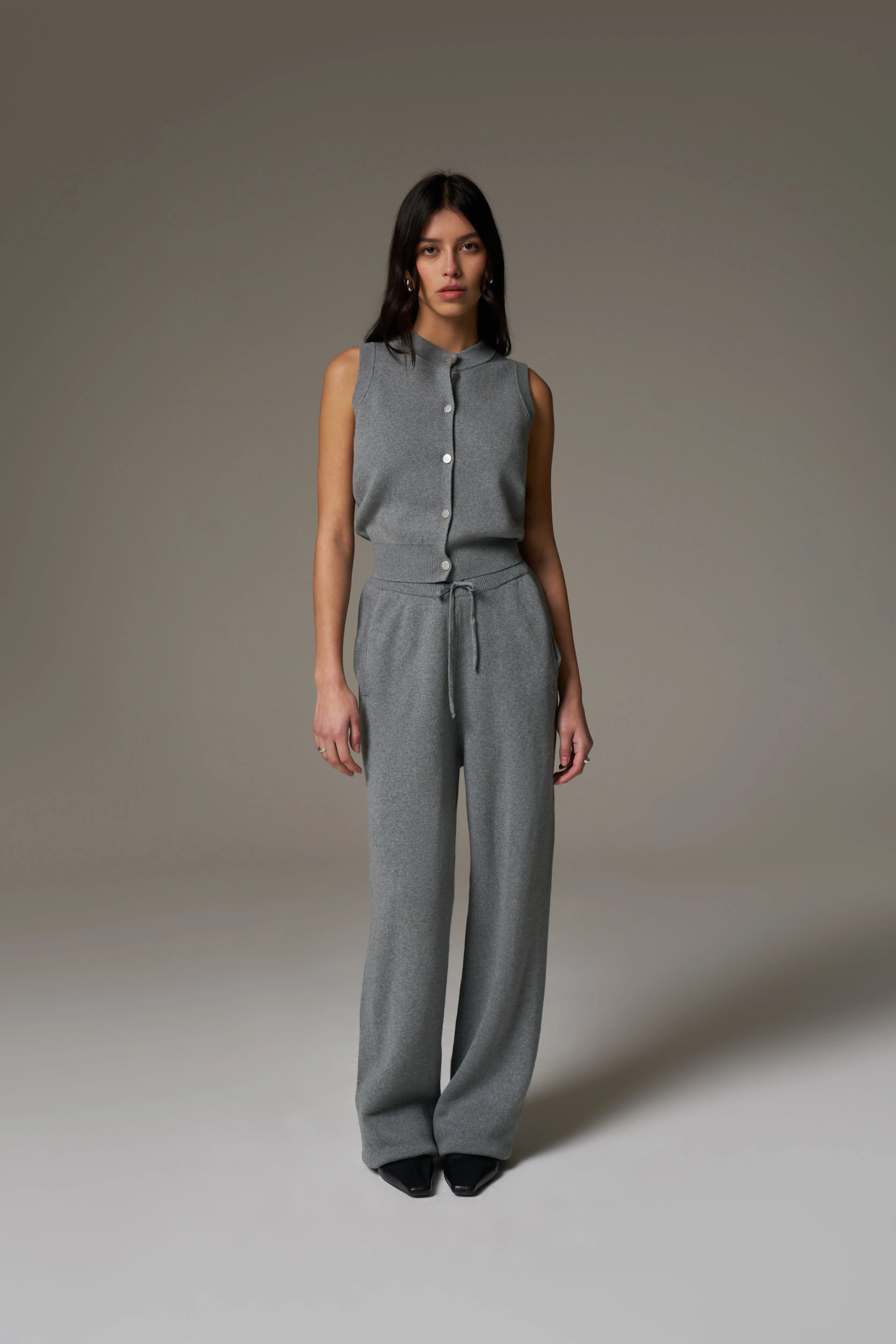 KNITTED RELAXED JOGGERS - GREY MARL