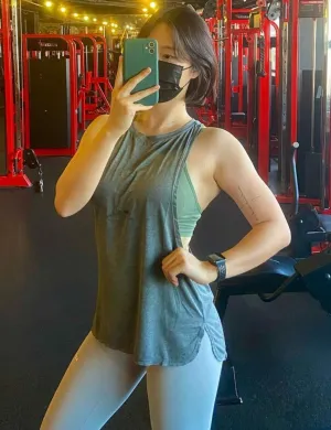 Low Cut Loose Fit Tank Top heathercharcoal ins_Golf