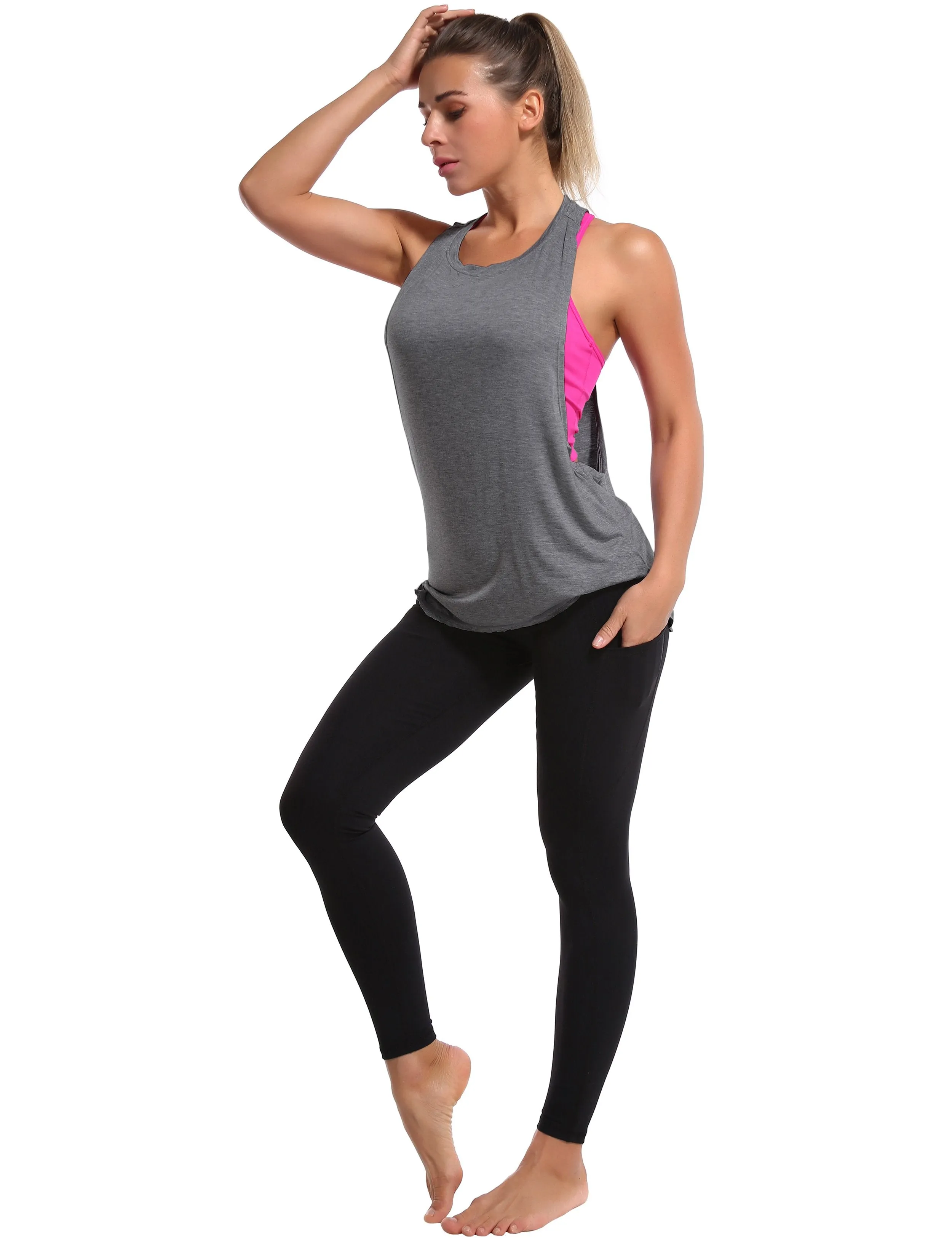 Low Cut Loose Fit Tank Top heathercharcoal ins_Golf