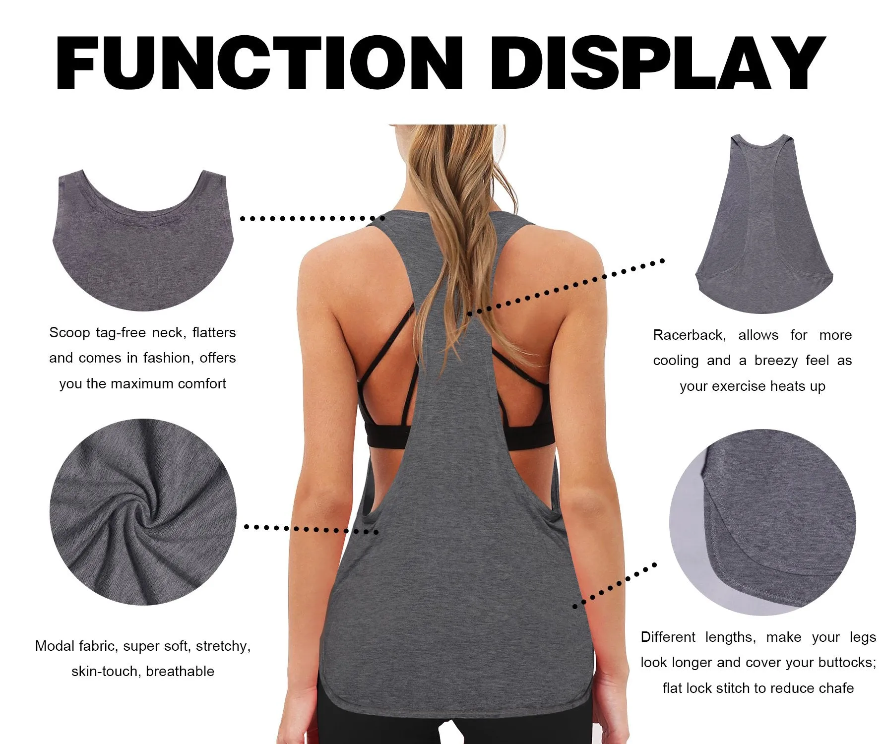 Low Cut Loose Fit Tank Top heathercharcoal ins_Golf