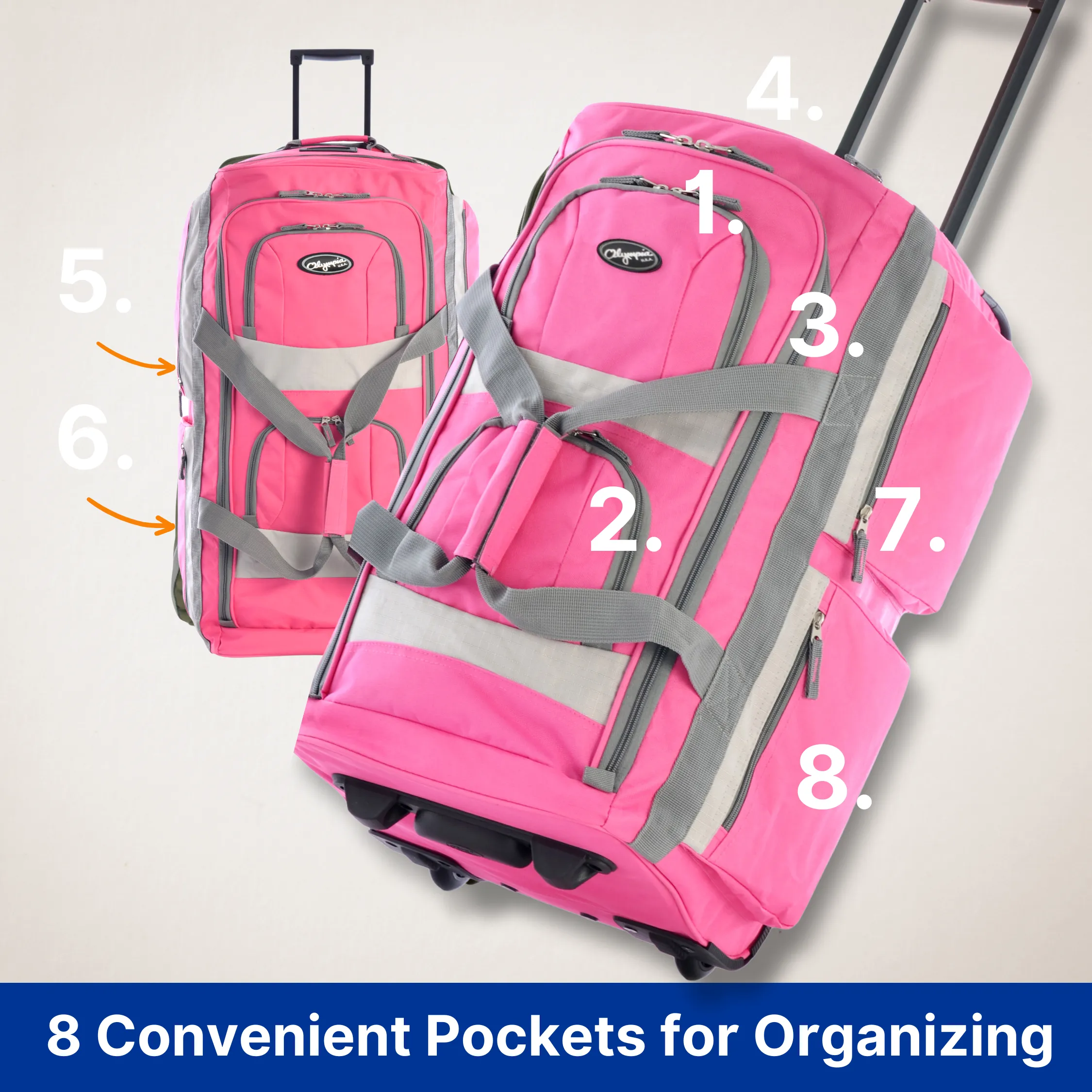 Olympia 8 Pocket Rolling Duffel 29" Large Size