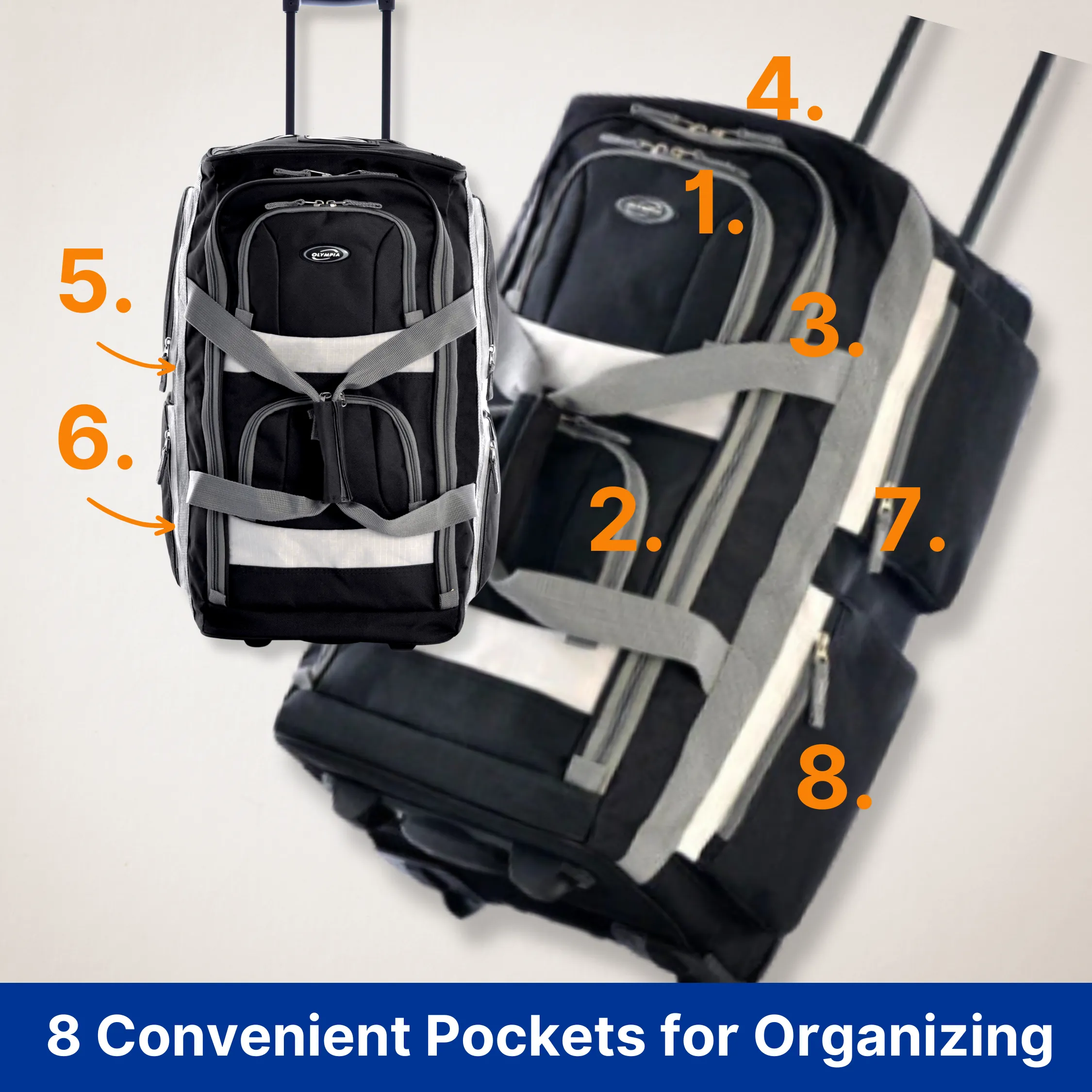 Olympia 8 Pocket Rolling Duffel 29" Large Size