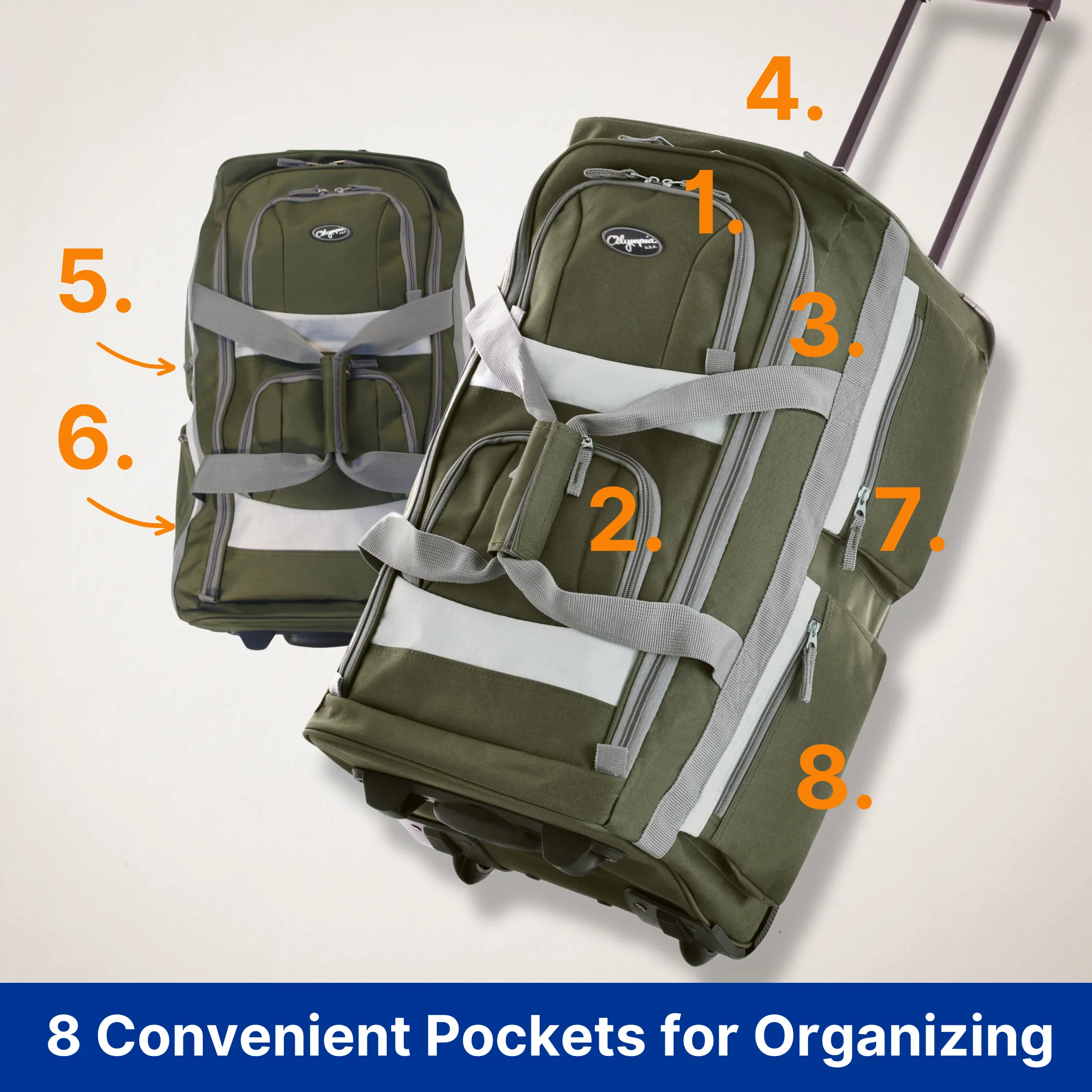 Olympia 8 Pocket Rolling Duffel 29" Large Size