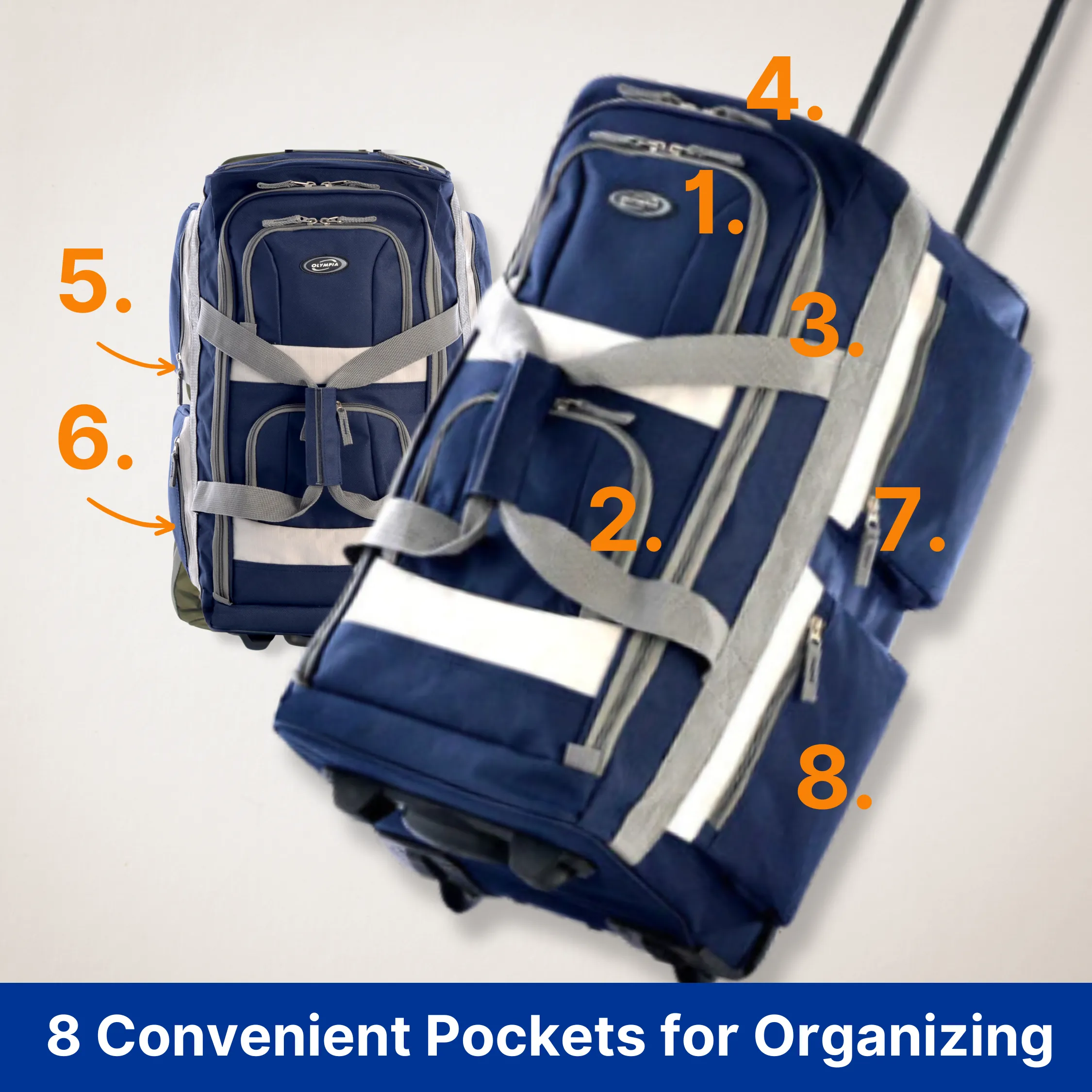 Olympia 8 Pocket Rolling Duffel 29" Large Size